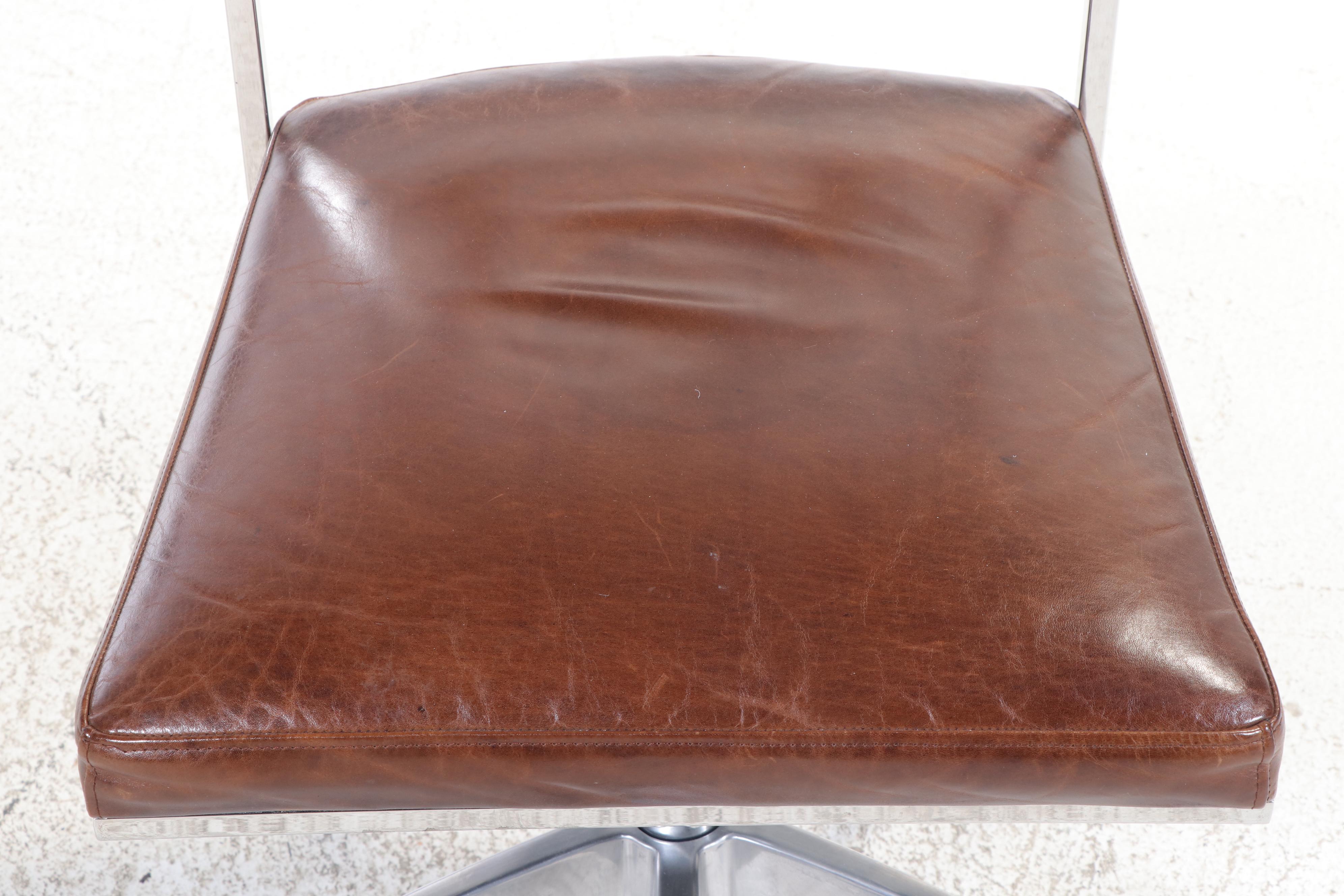 Ballard Designs "Soko" Chrome and Leather Adjustable-Height Swivel Desk Chair