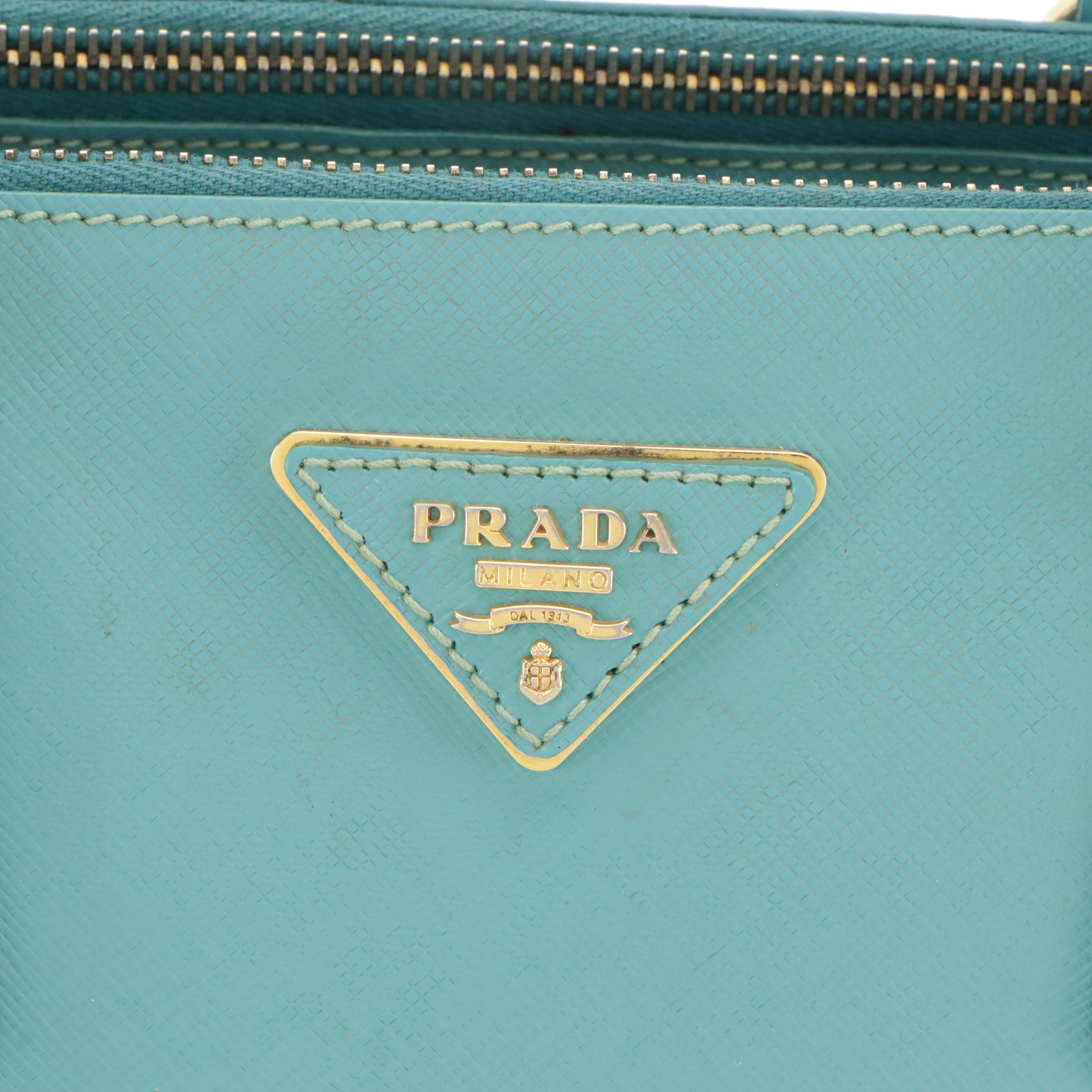 Prada Medium Galleria Double Zip Two-Way Bag in Blue Saffiano Lux Leather