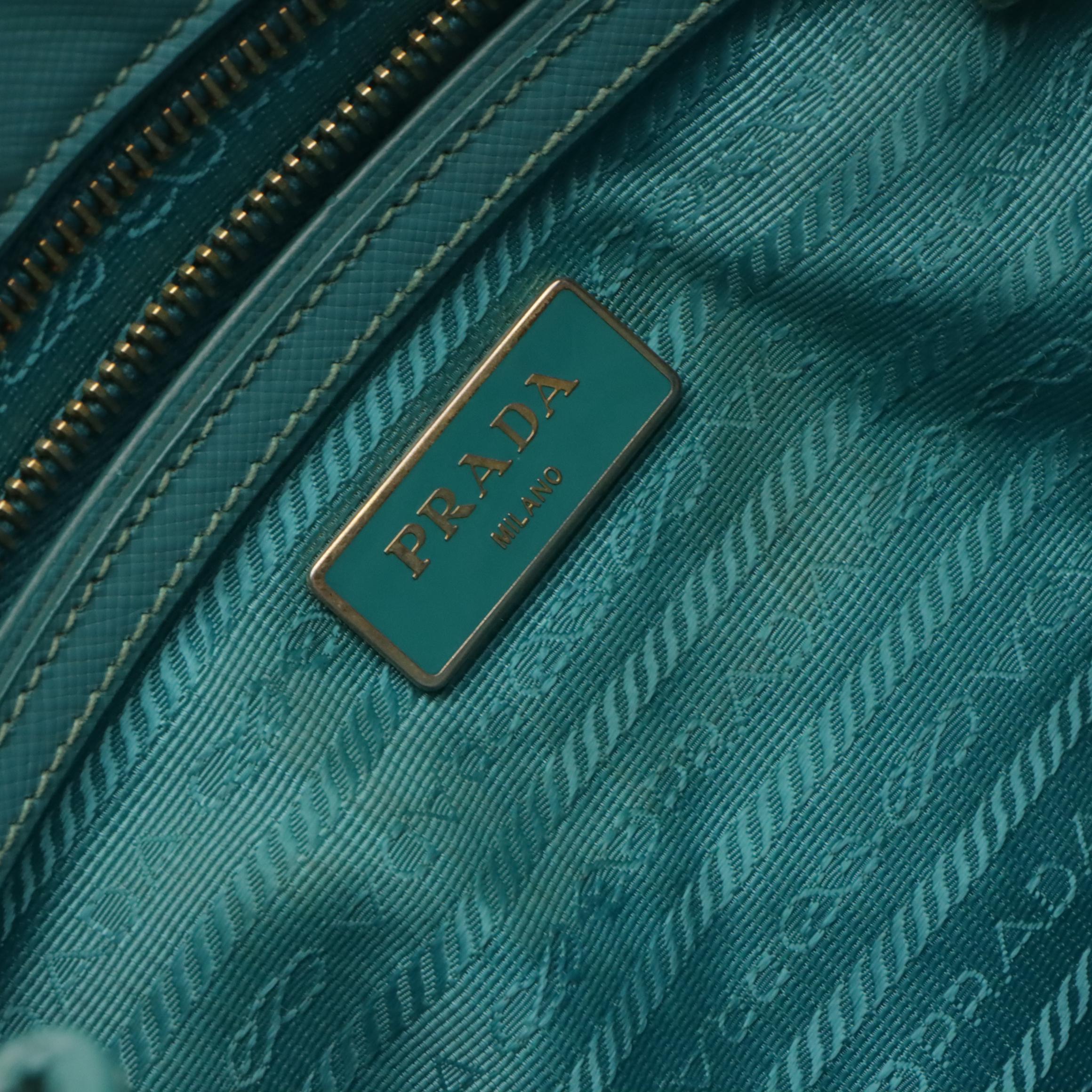 Prada Medium Galleria Double Zip Two-Way Bag in Blue Saffiano Lux Leather