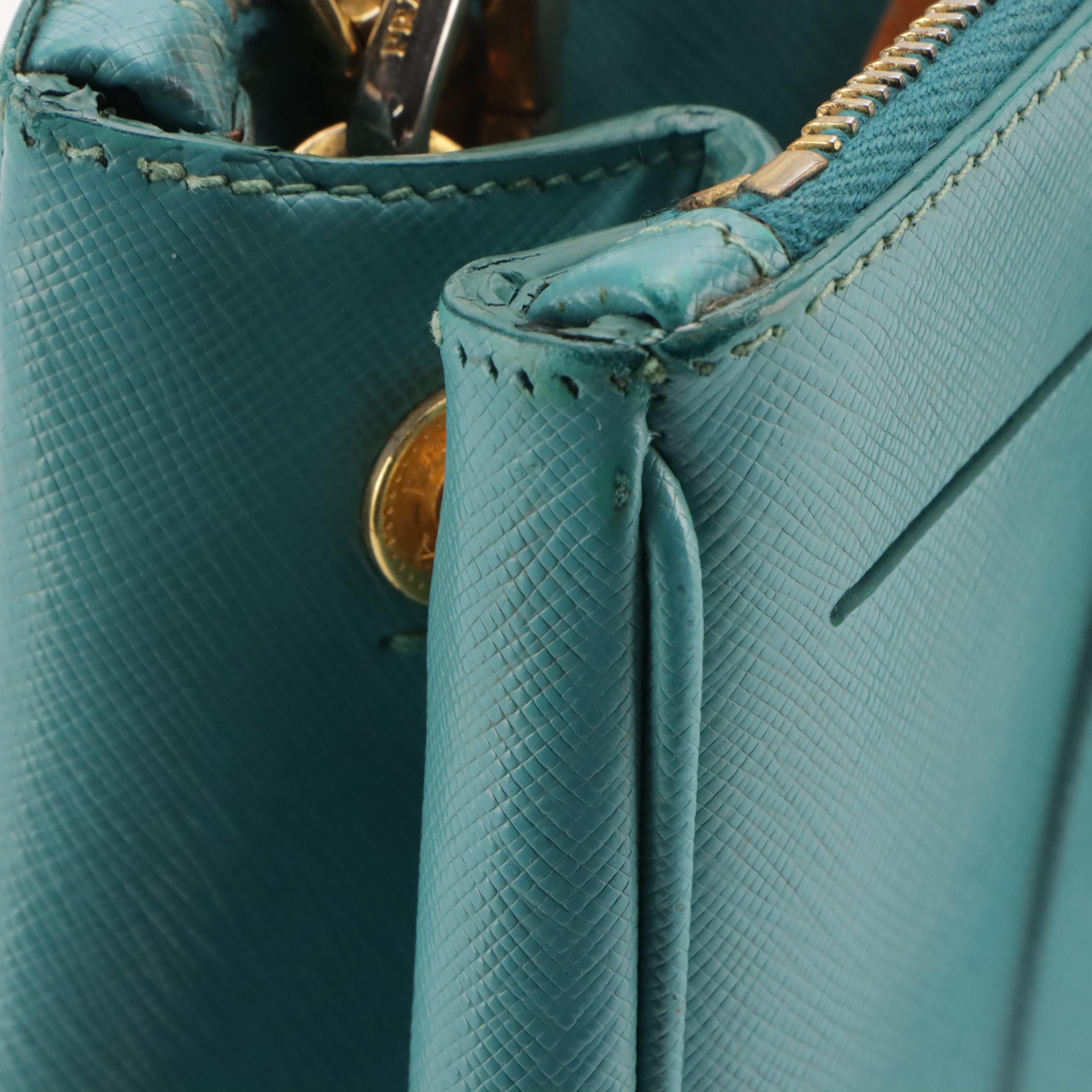 Prada Medium Galleria Double Zip Two-Way Bag in Blue Saffiano Lux Leather