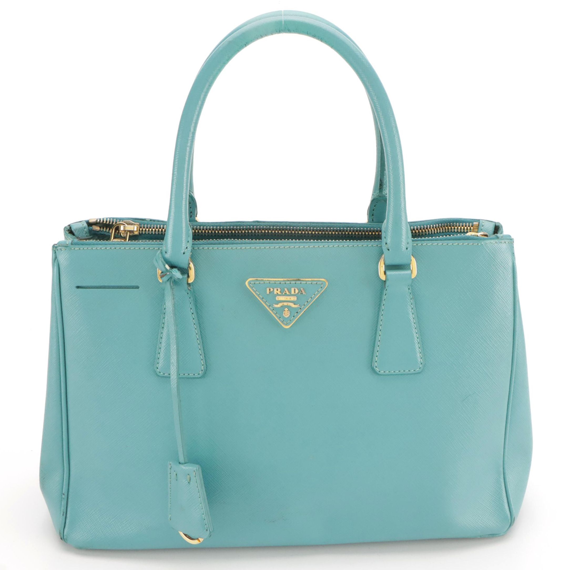 Prada Medium Galleria Double Zip Two-Way Bag in Blue Saffiano Lux Leather
