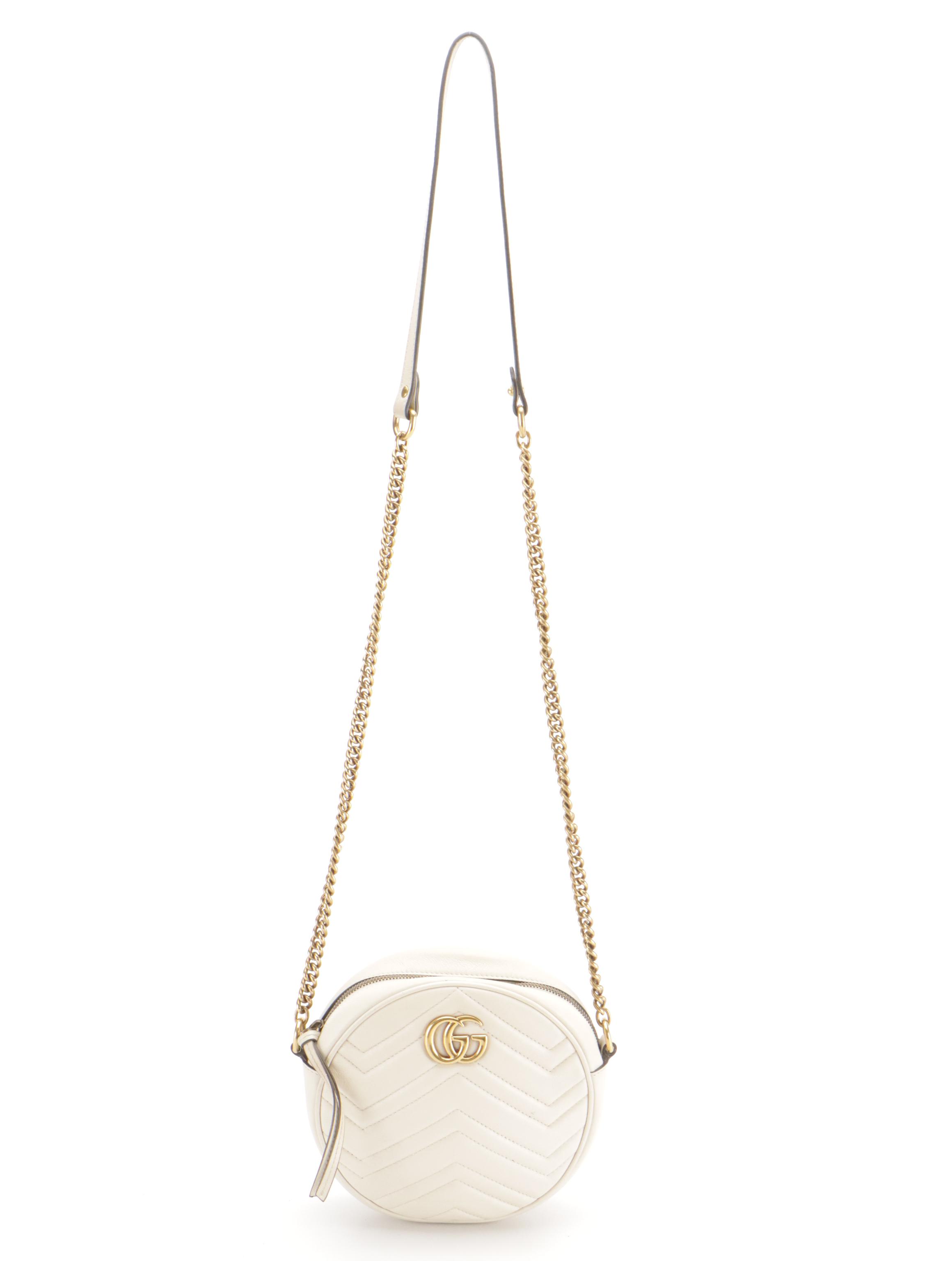 Gucci GG Marmont Round Mini Bag in Off-White Matelassé Leather