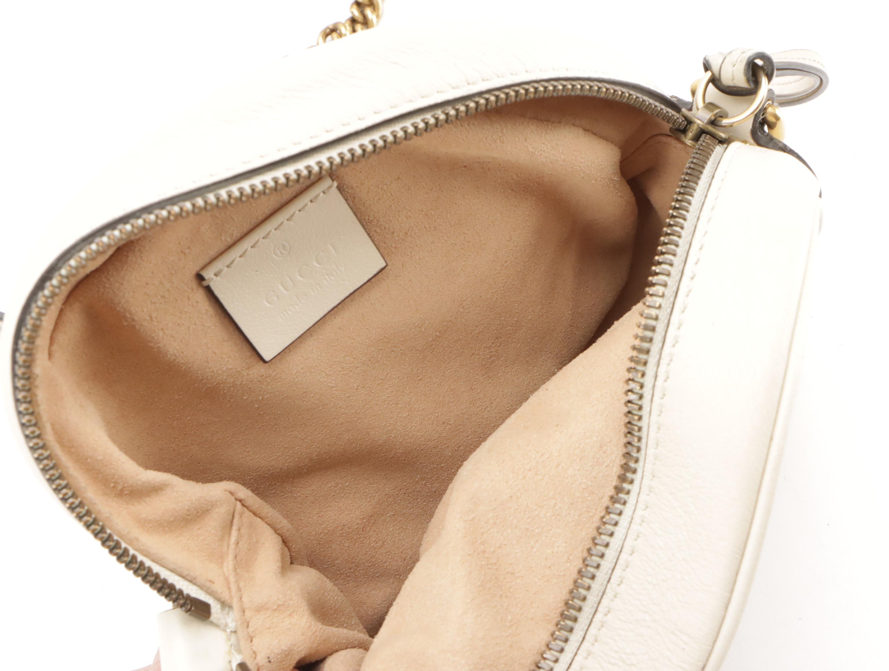 Gucci GG Marmont Round Mini Bag in Off-White Matelassé Leather