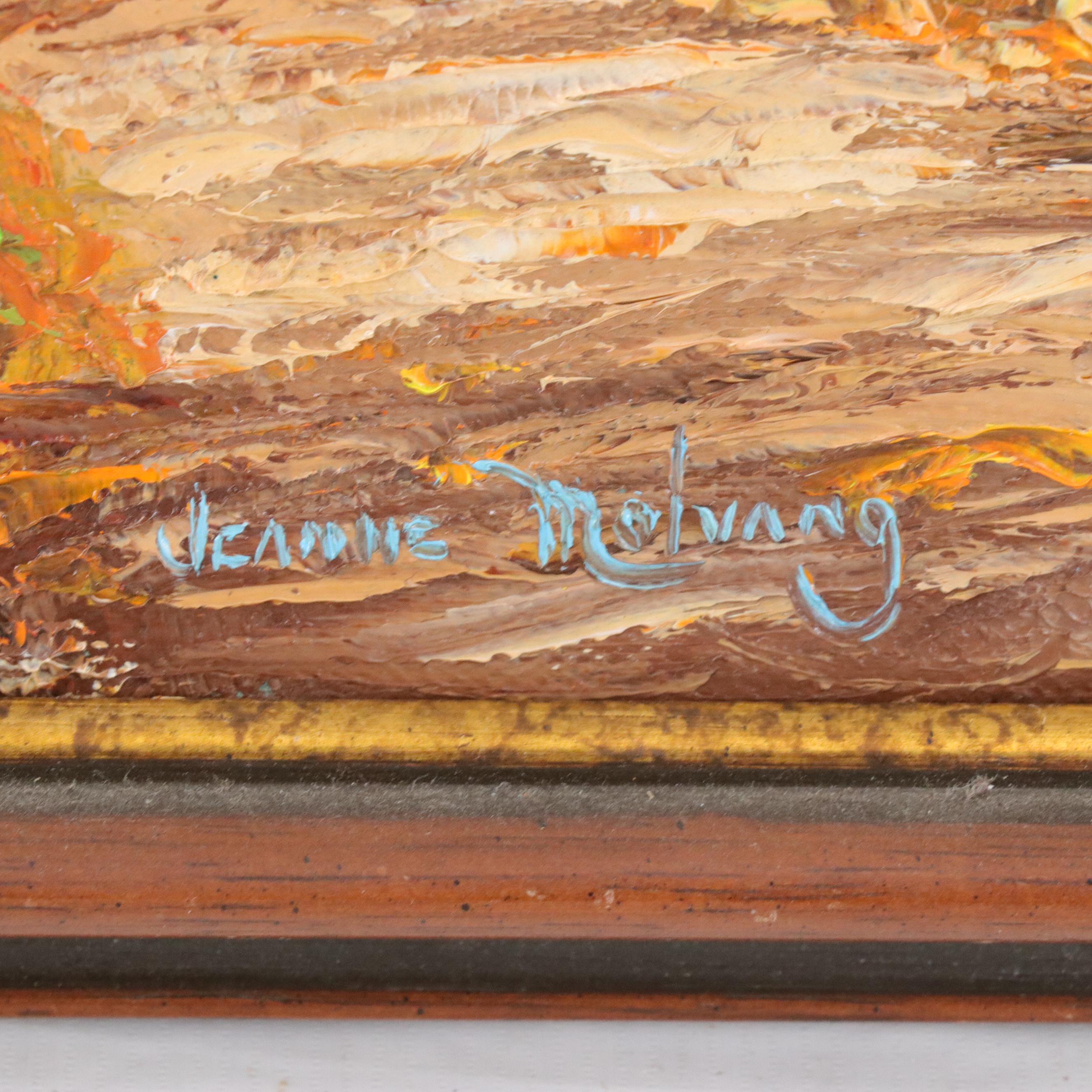 Jeanne Moluang Miniature Landscape Oil Painting "Road in Fall," 1980