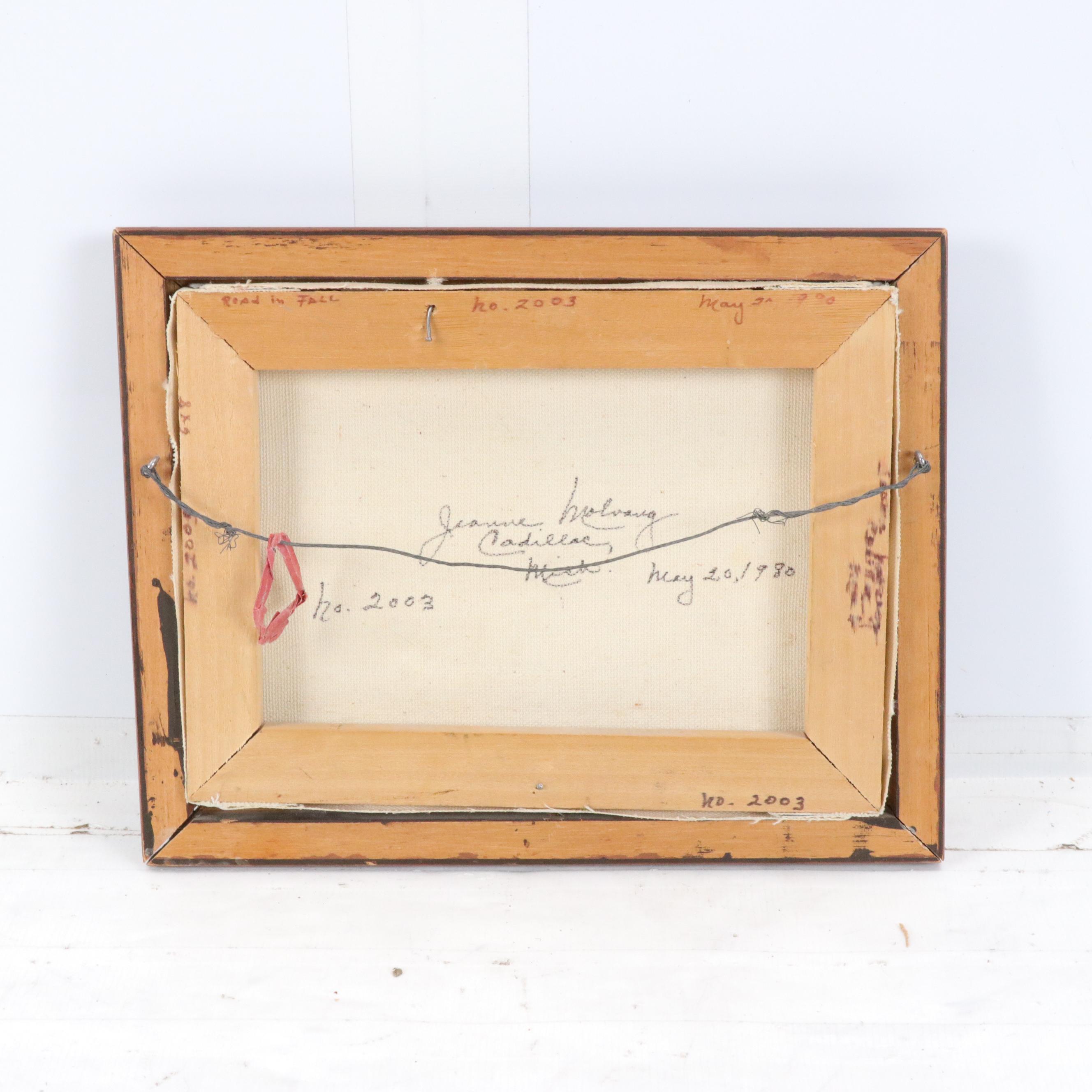 Jeanne Moluang Miniature Landscape Oil Painting "Road in Fall," 1980