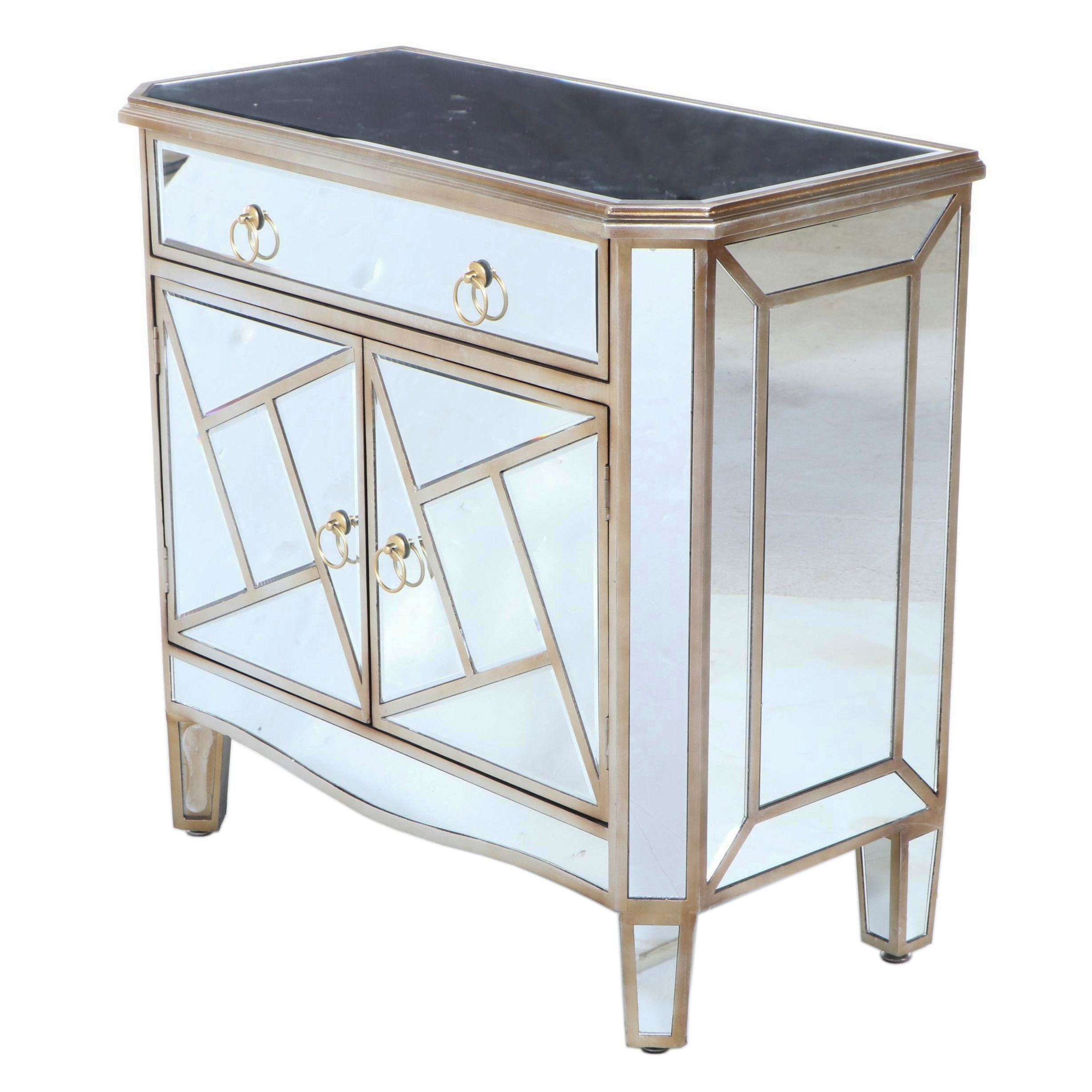 Neoclassical Style Gilt-Decorated and Mirrored Glass Side Cabinet