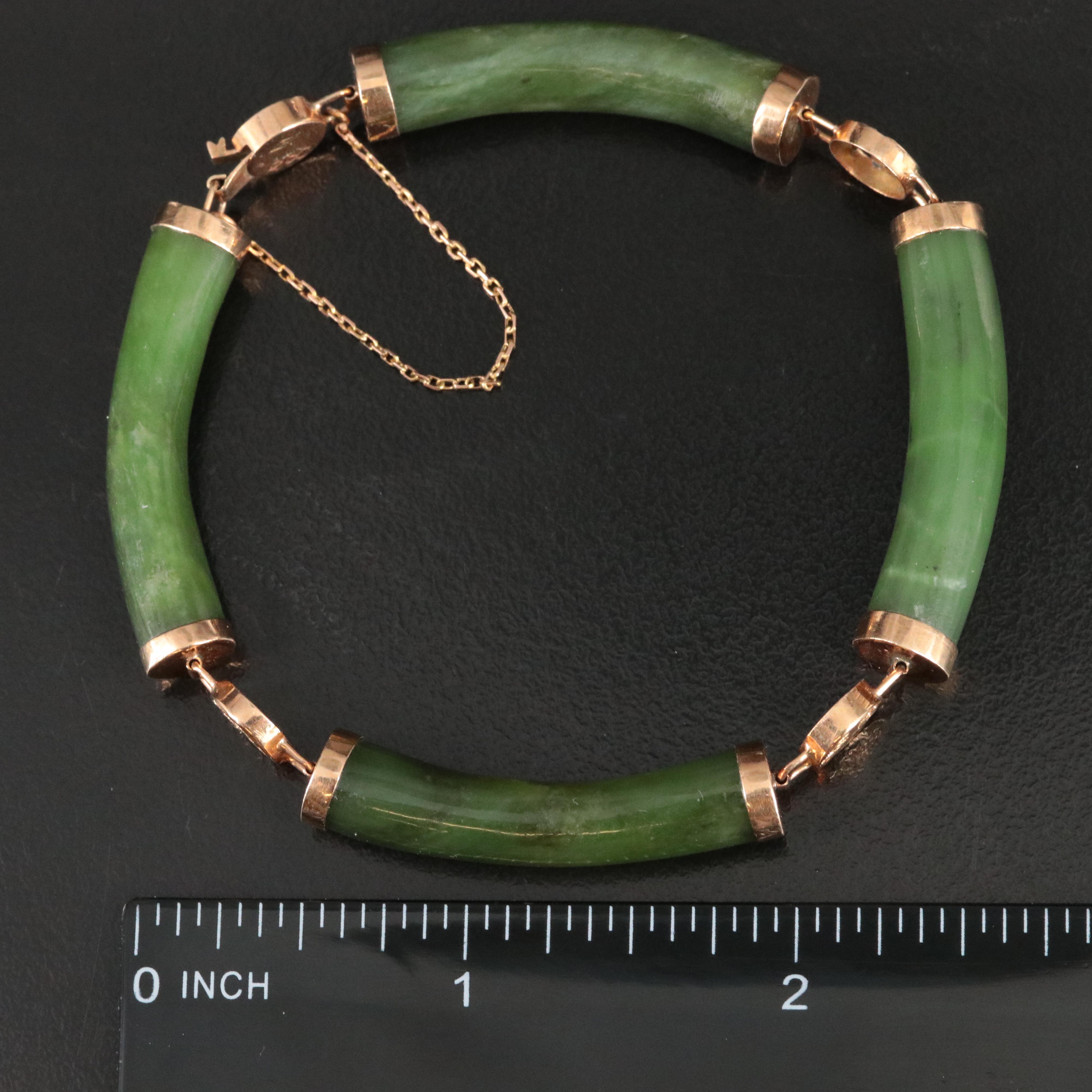 14K Nephrite Chinese "Good Fortune", "Longevity" & "Prosperity" Bracelet