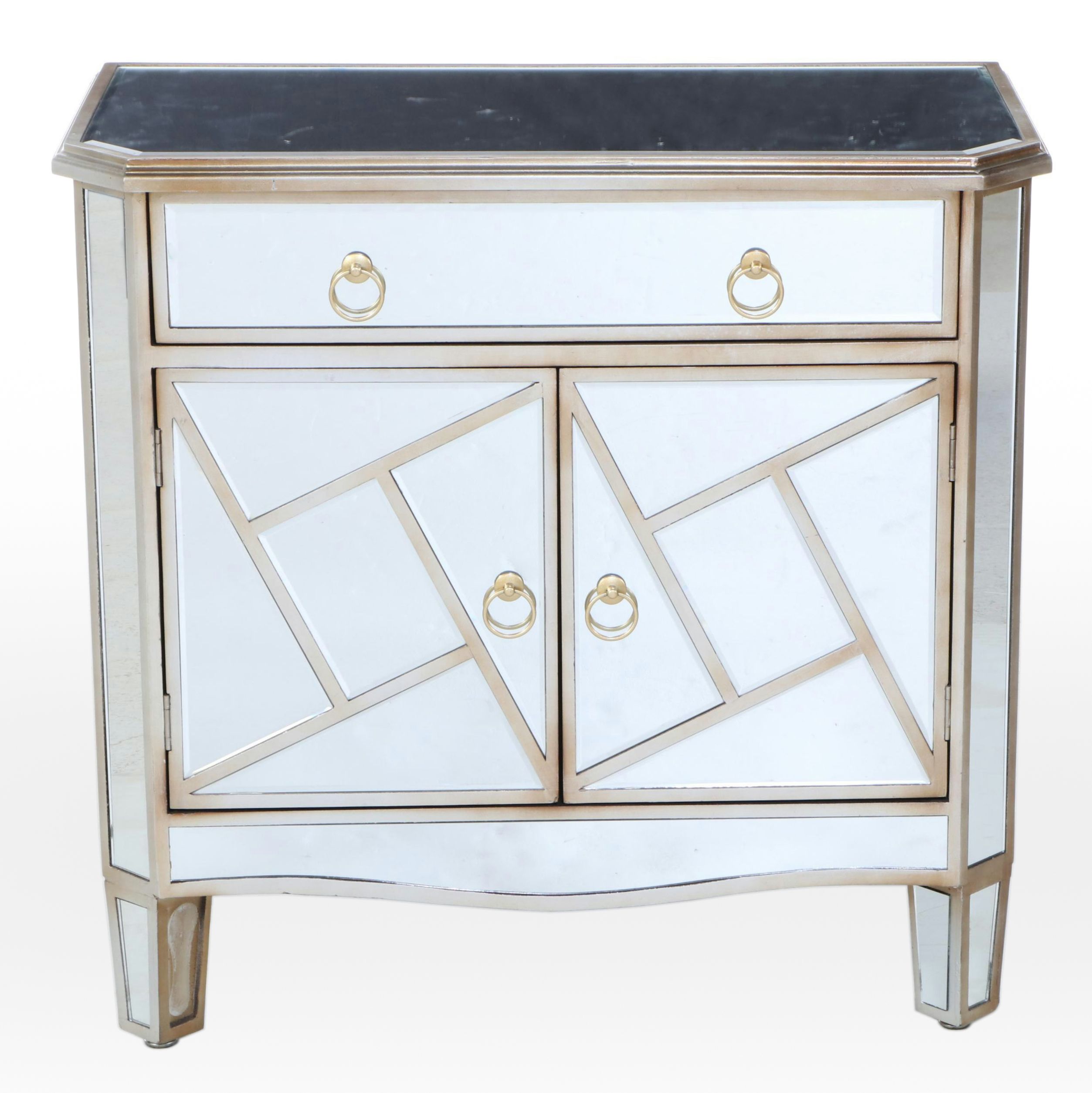Neoclassical Style Gilt-Decorated and Mirrored Glass Side Cabinet