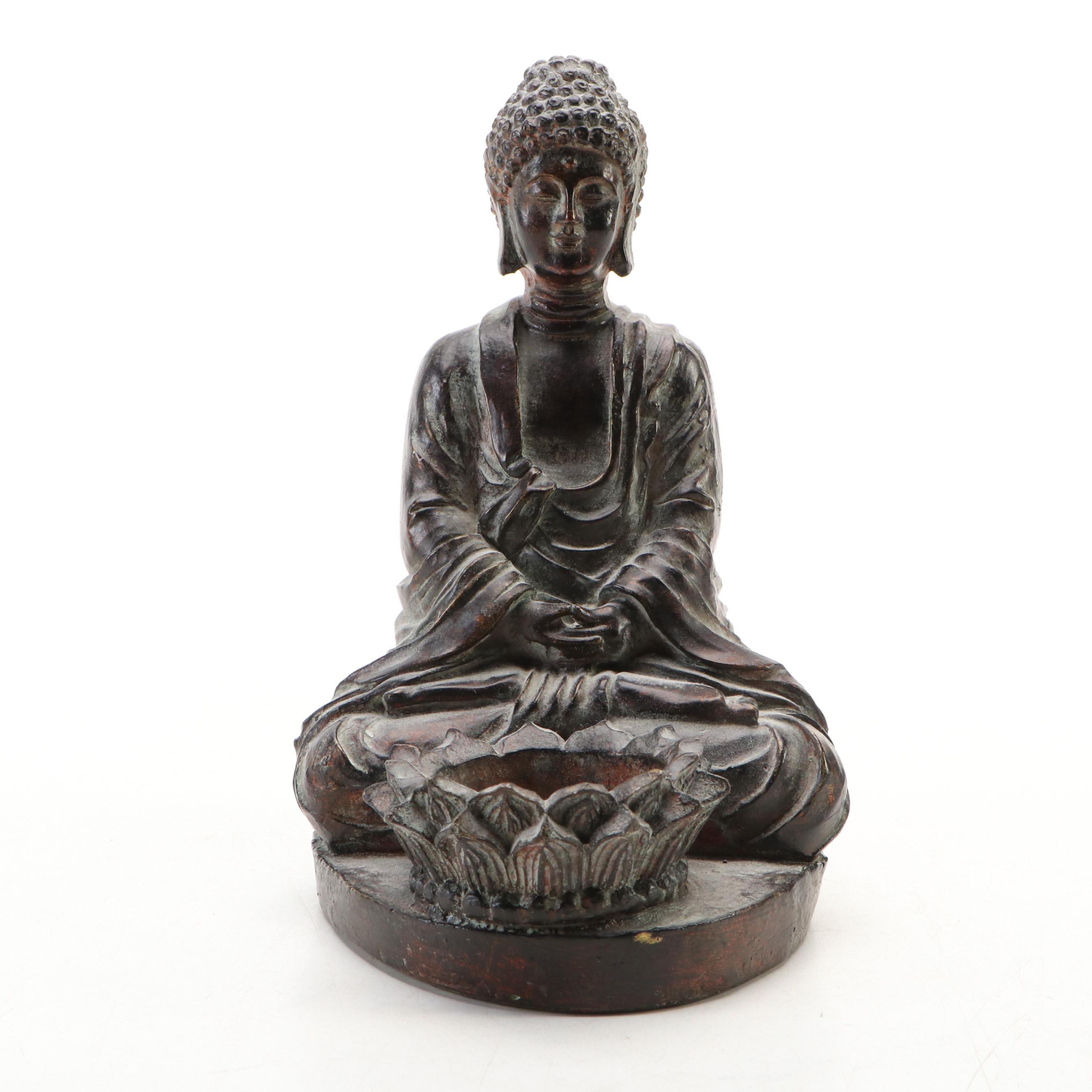Richard Bresnahan for St. John's Pottery Urn with Resin Buddha Candle Holder