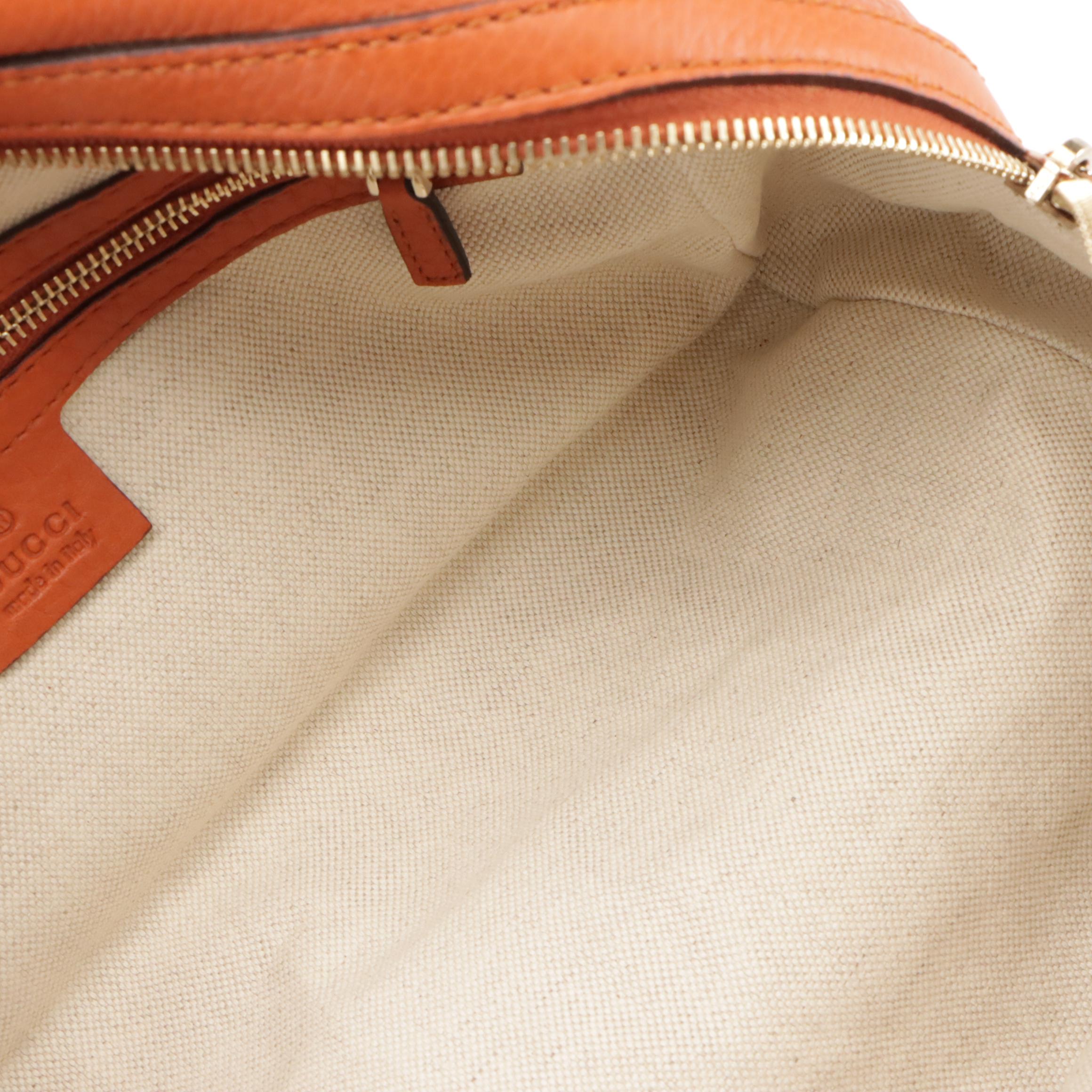 Gucci Orange Pebbled Leather Two-Way Boston Bag with Paisley Print Silk Scarf