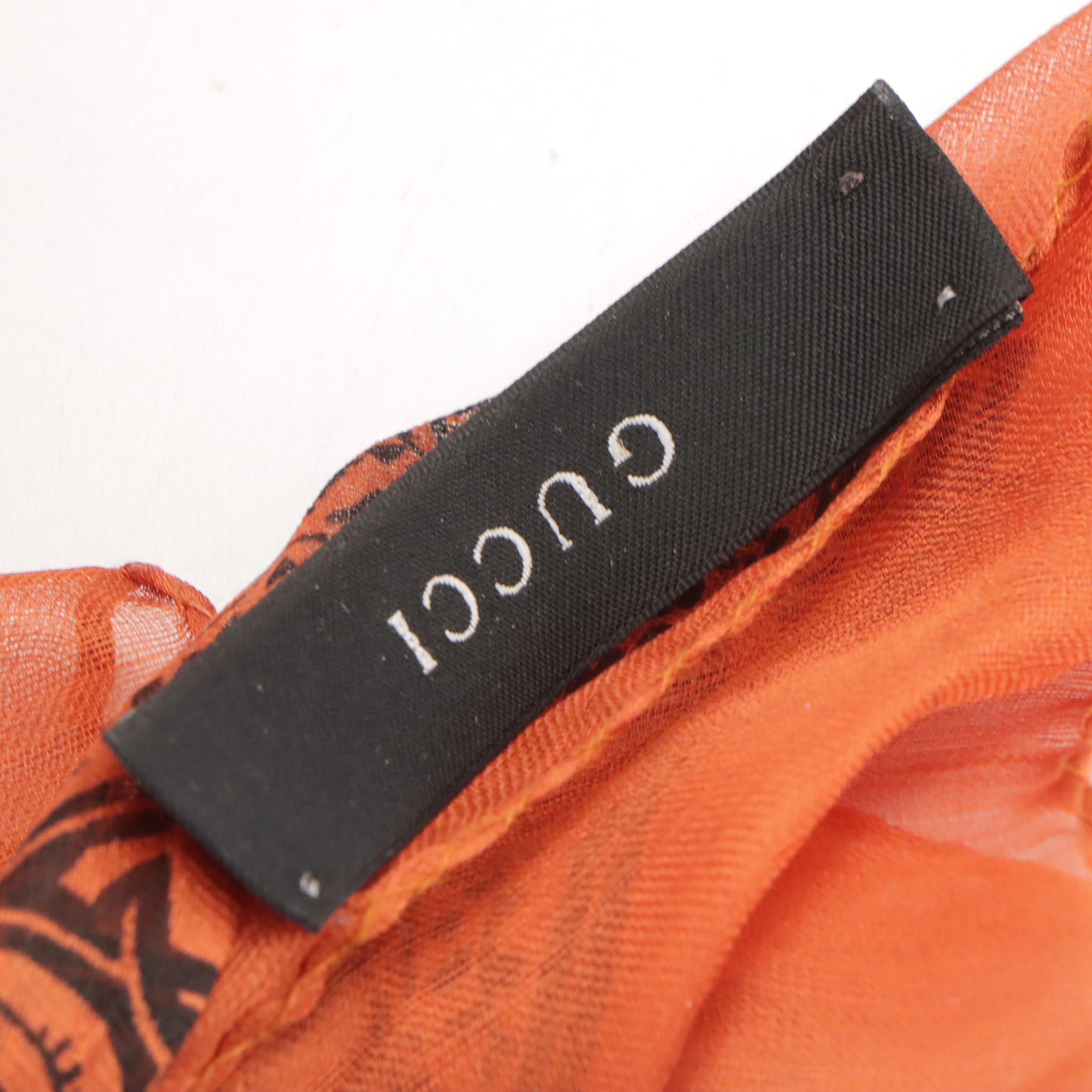 Gucci Orange Pebbled Leather Two-Way Boston Bag with Paisley Print Silk Scarf