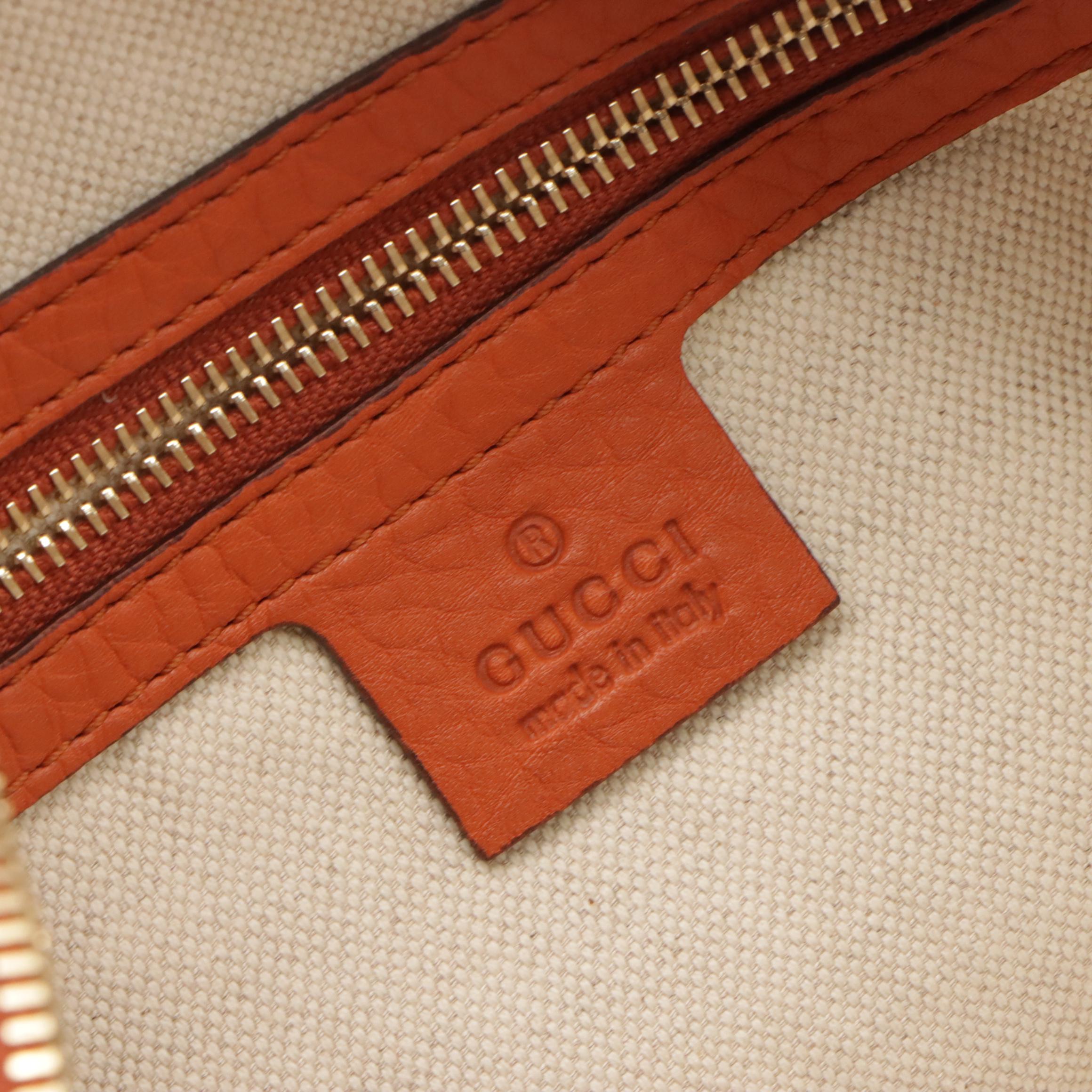 Gucci Orange Pebbled Leather Two-Way Boston Bag with Paisley Print Silk Scarf