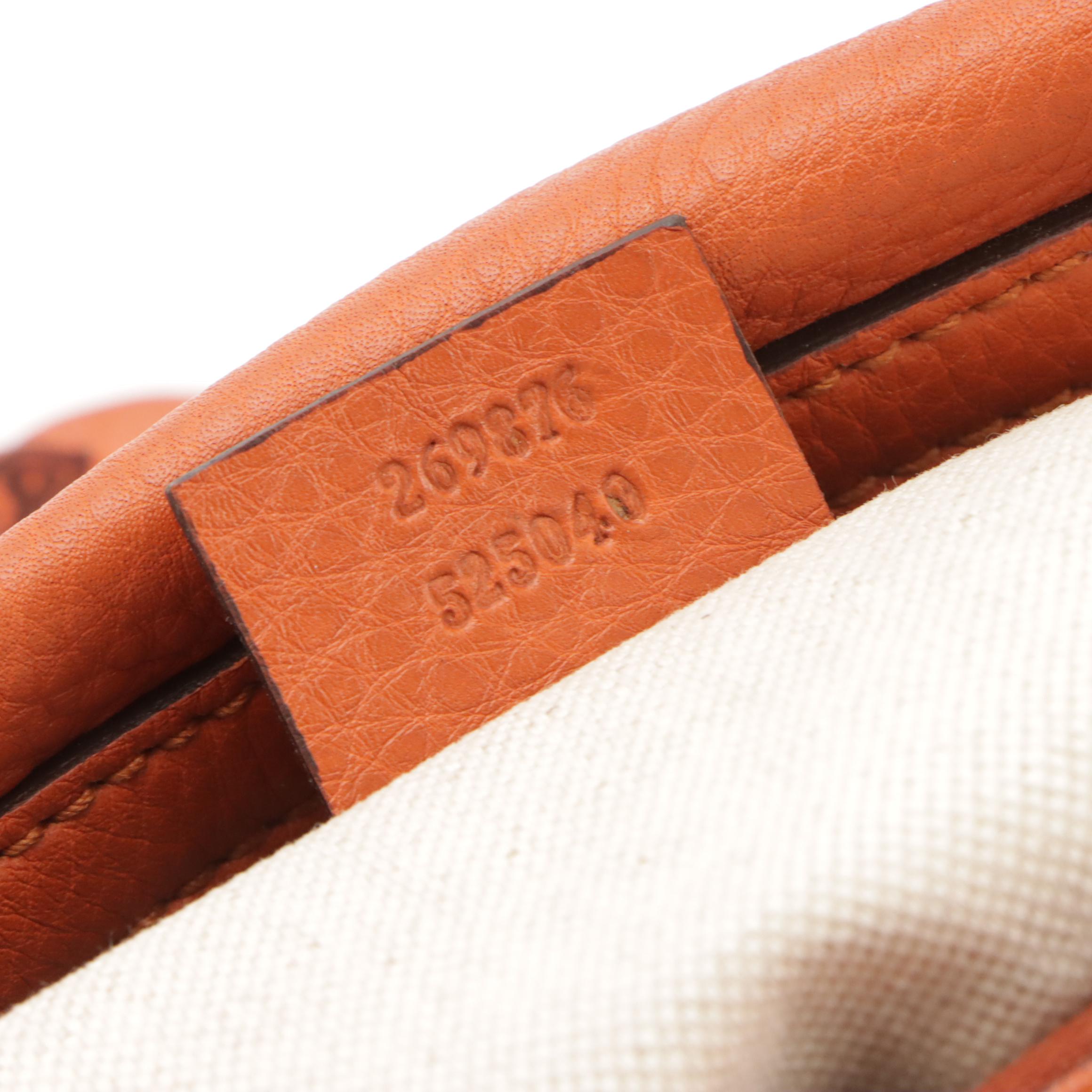 Gucci Orange Pebbled Leather Two-Way Boston Bag with Paisley Print Silk Scarf