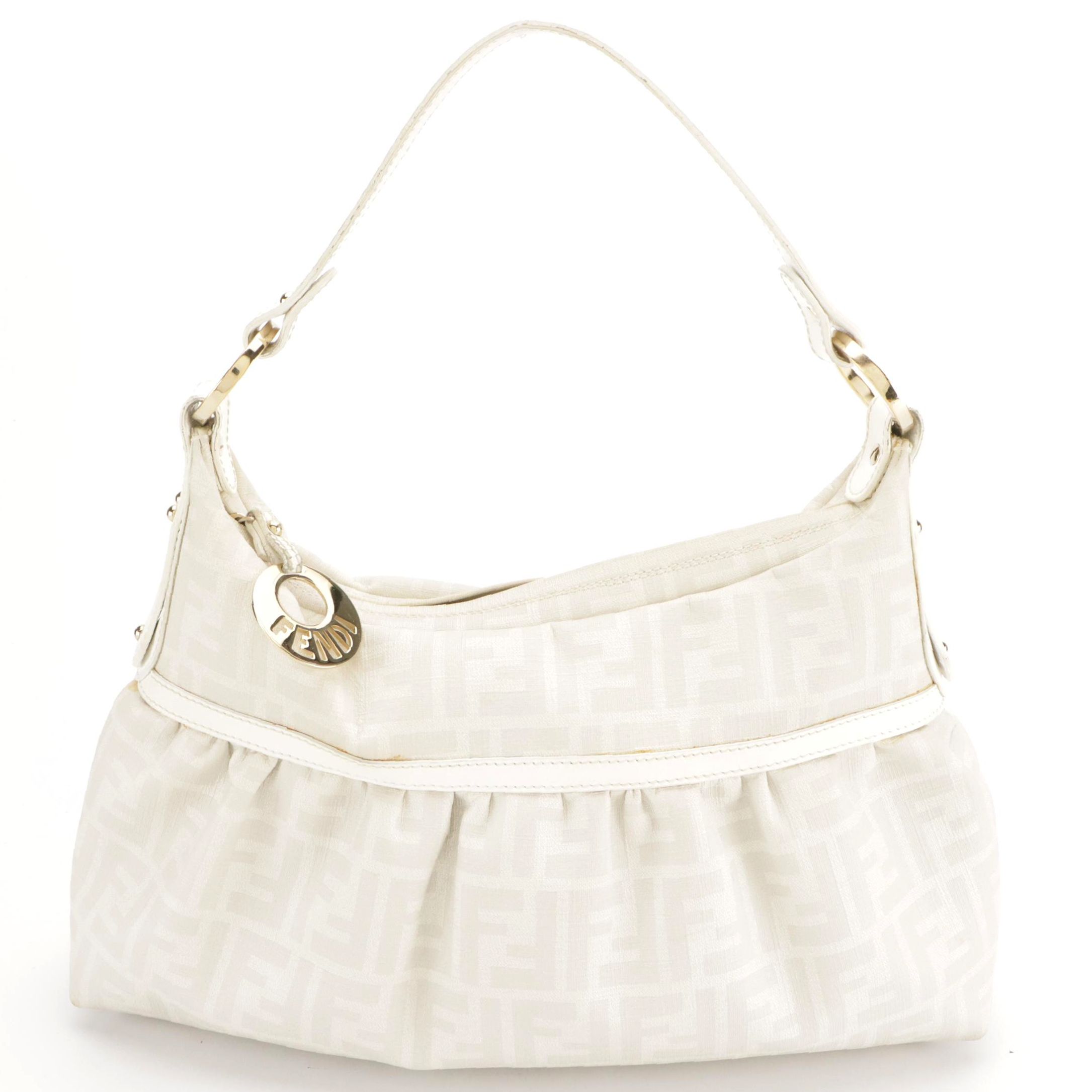 Fendi White Zucca Coated Canvas and Leather Shoulder Bag