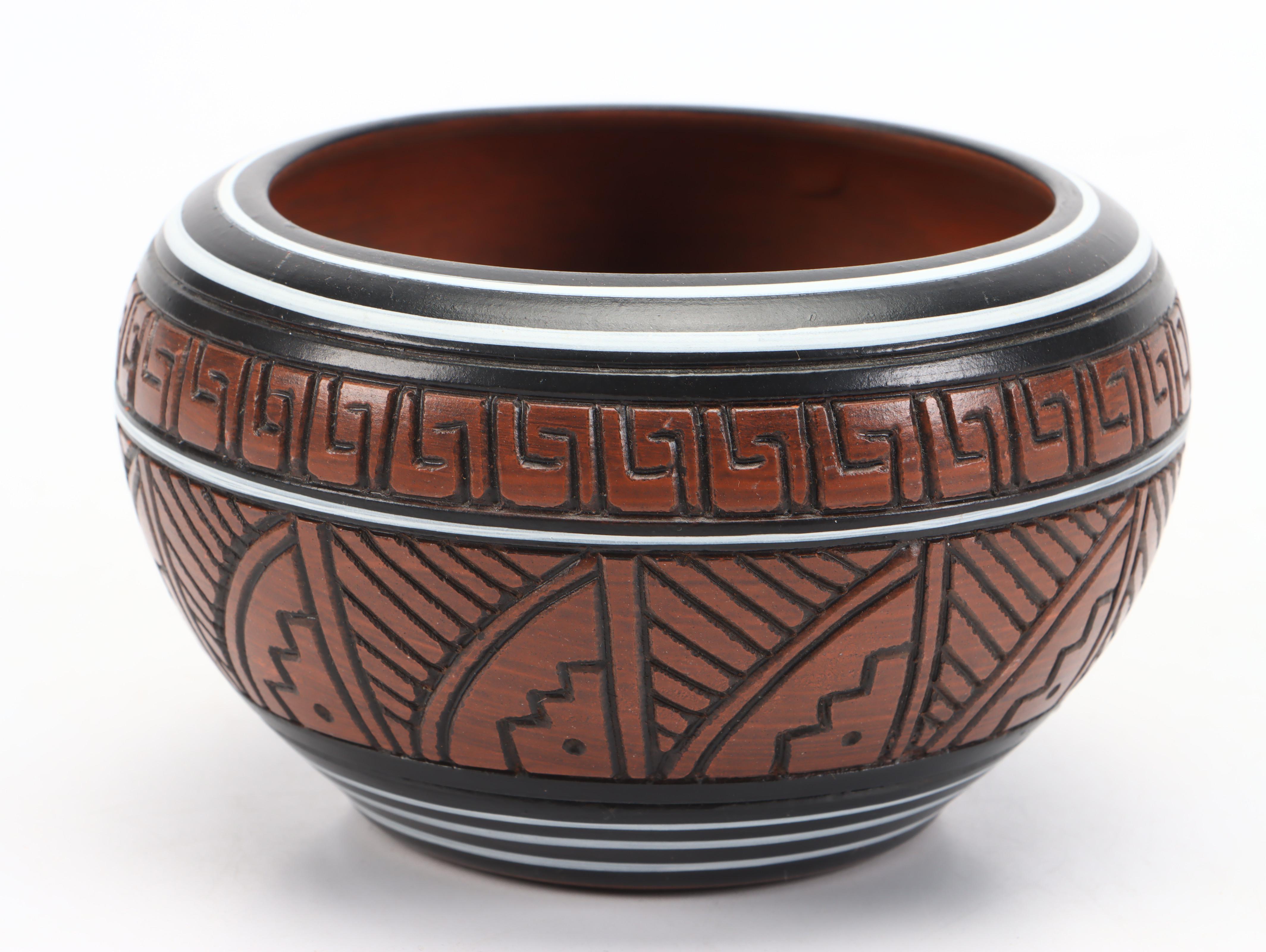 Freida Lee Navajo Pottery Bowl with Other Carved Storyteller Gourd and Pitcher