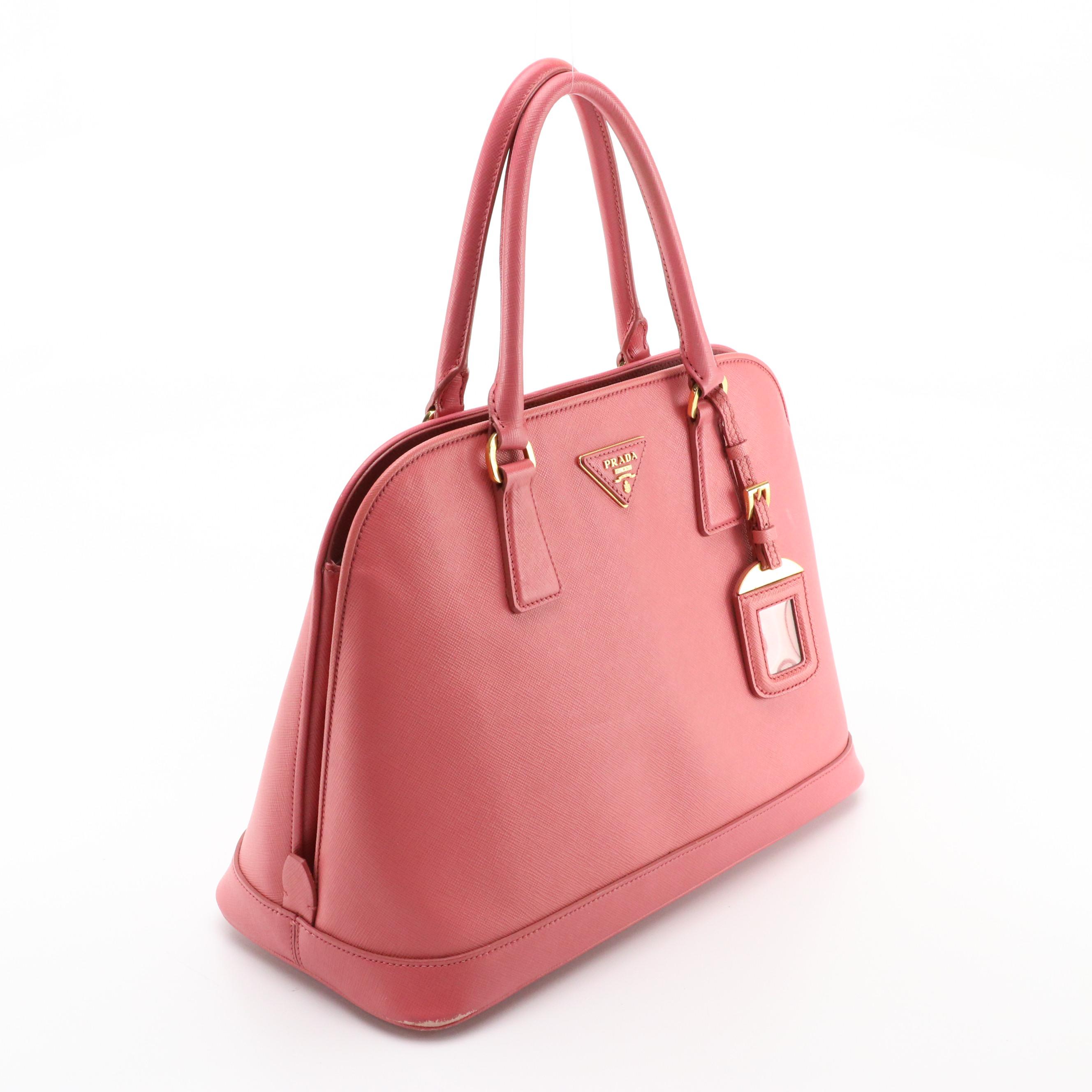 Prada Domed Two-Way Satchel in Blush Pink Saffiano Leather