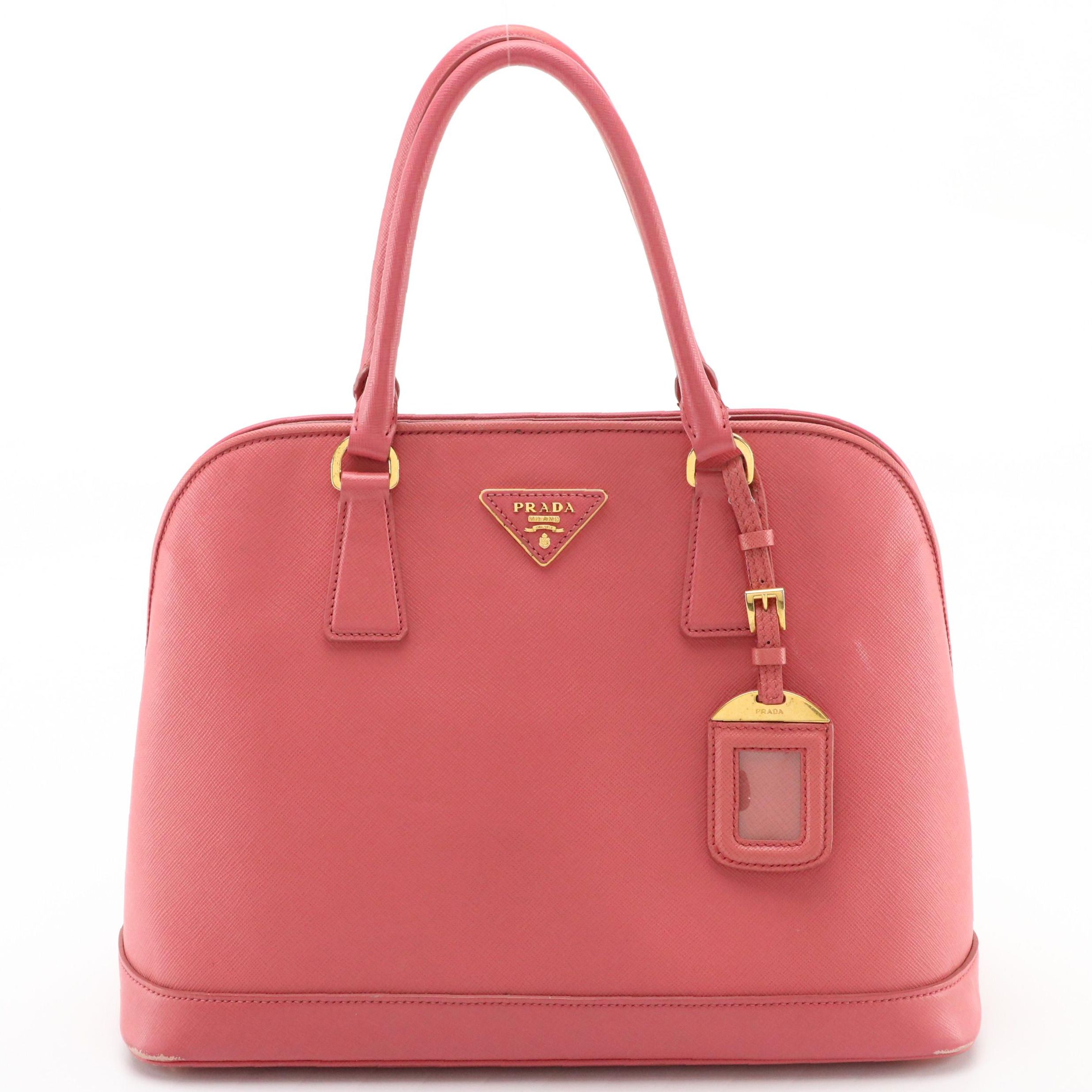 Prada Domed Two-Way Satchel in Blush Pink Saffiano Leather