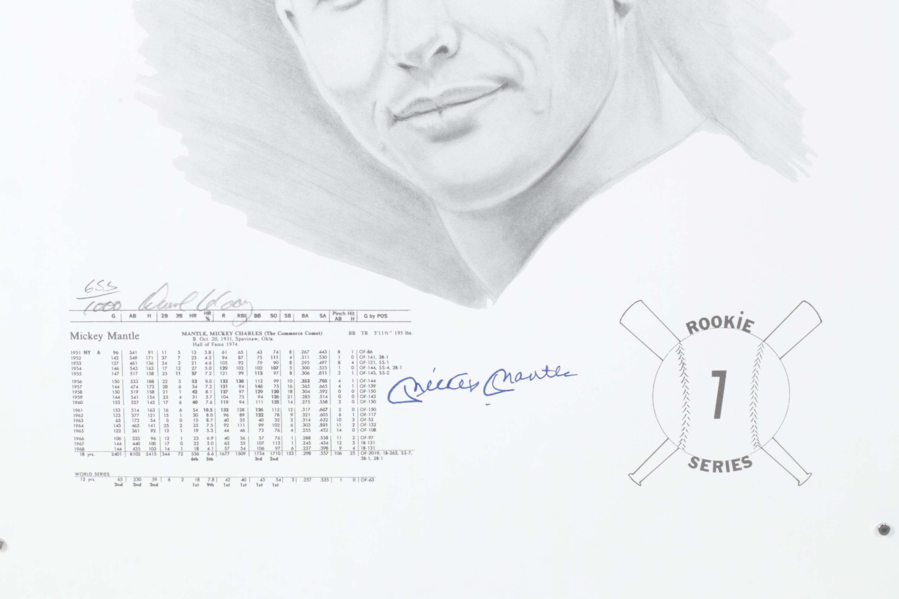 Mickey Mantle Signed "Rookie Series 1" Lithograph Print by David Cooney