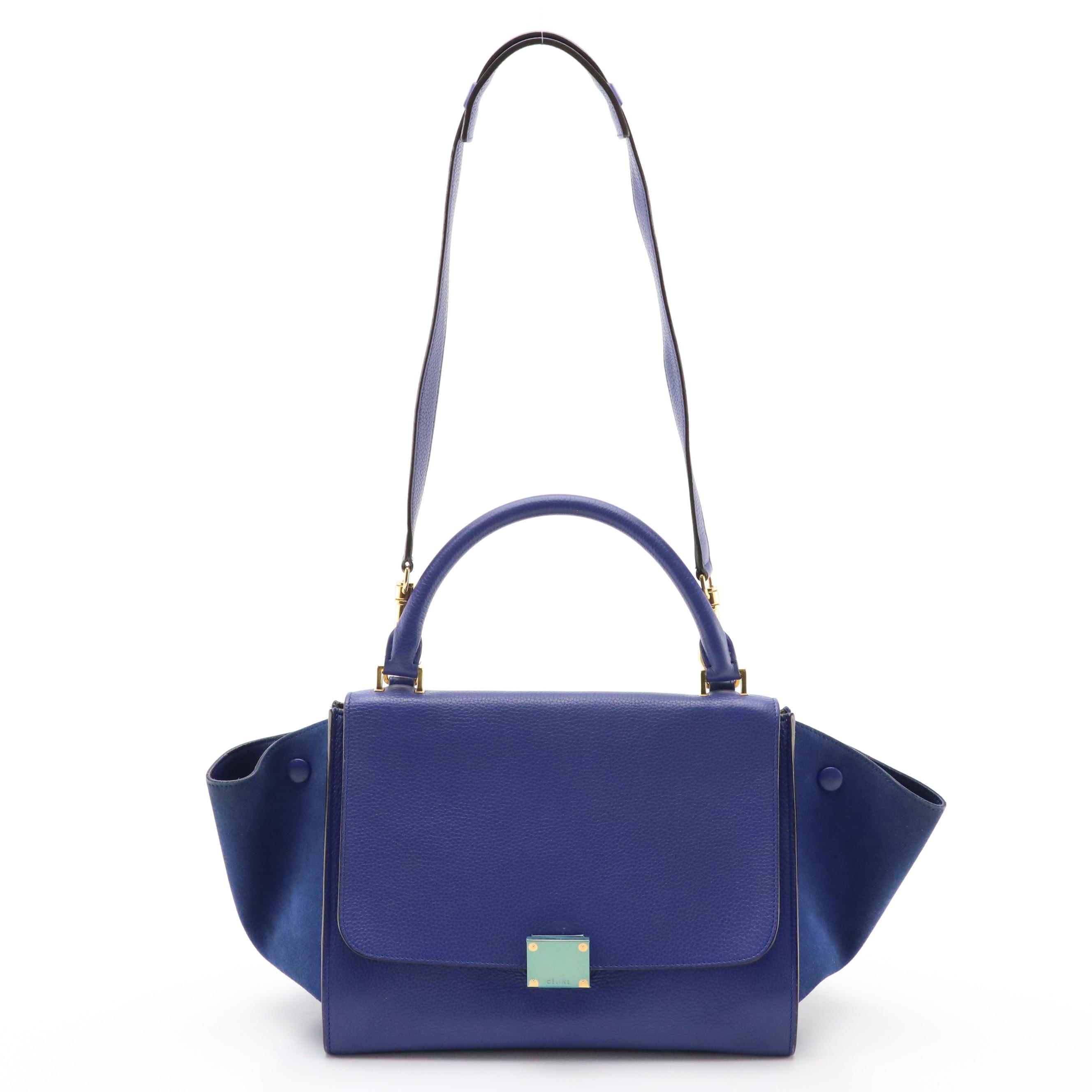 Céline Two-Way Trapeze Bag in Deep Blue Calfskin Leather and Suede