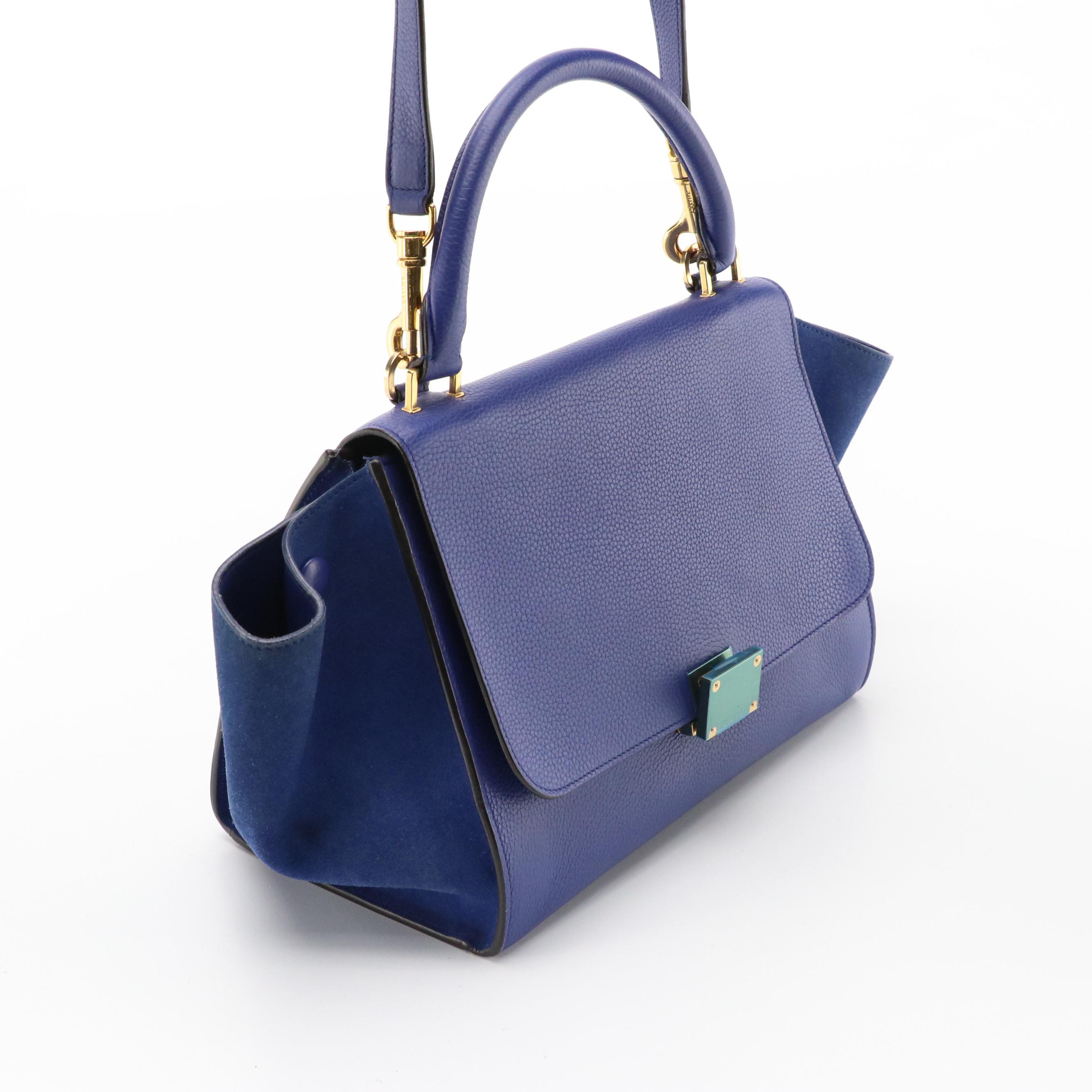 Céline Two-Way Trapeze Bag in Deep Blue Calfskin Leather and Suede
