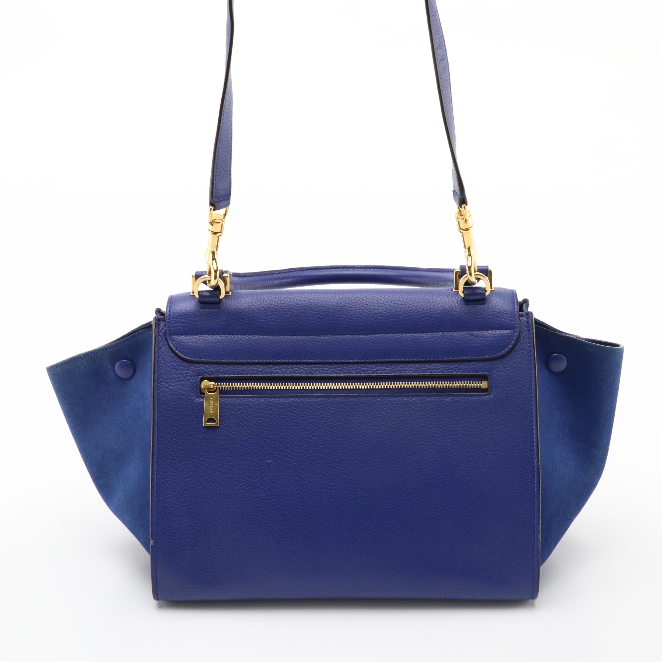 Céline Two-Way Trapeze Bag in Deep Blue Calfskin Leather and Suede