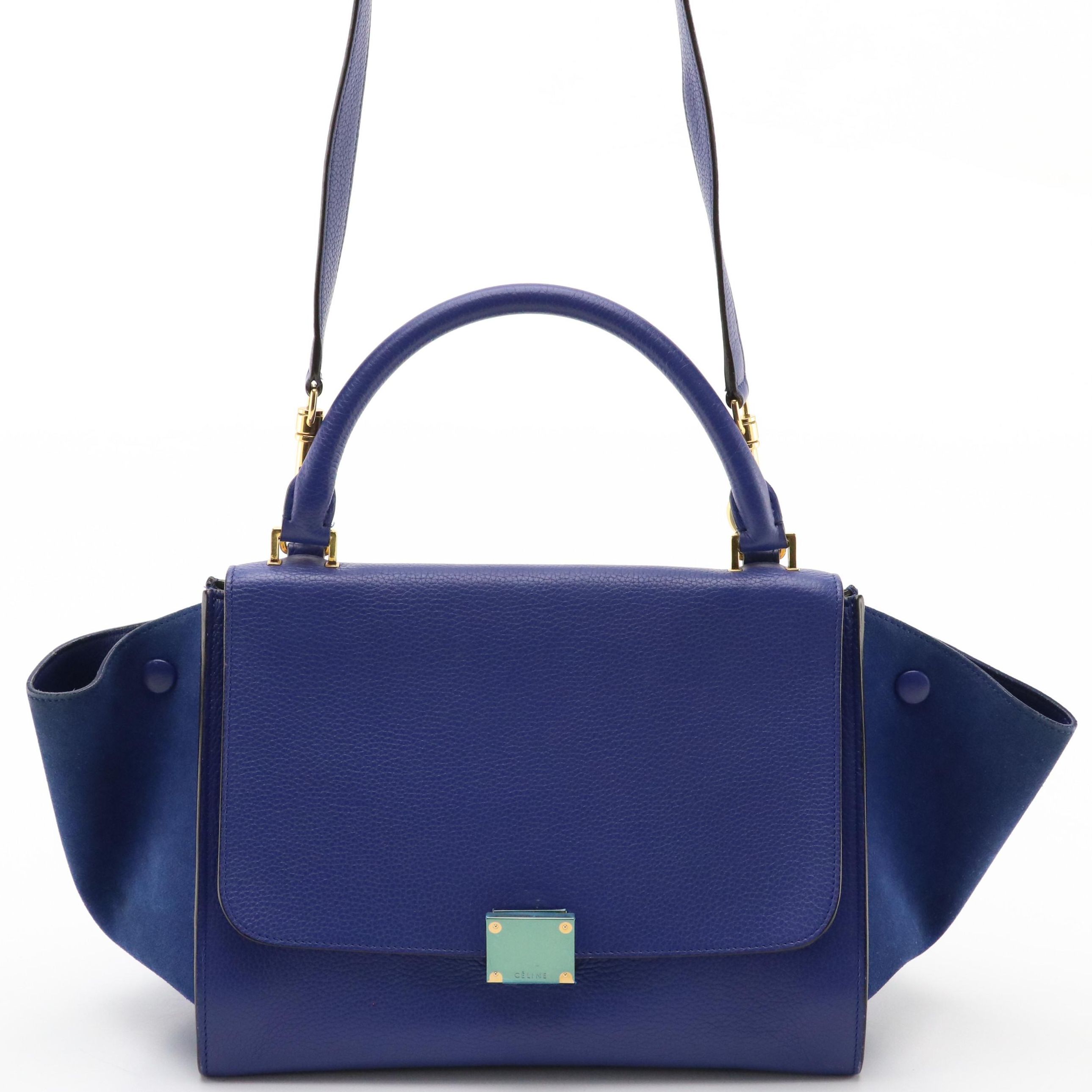 Céline Two-Way Trapeze Bag in Deep Blue Calfskin Leather and Suede