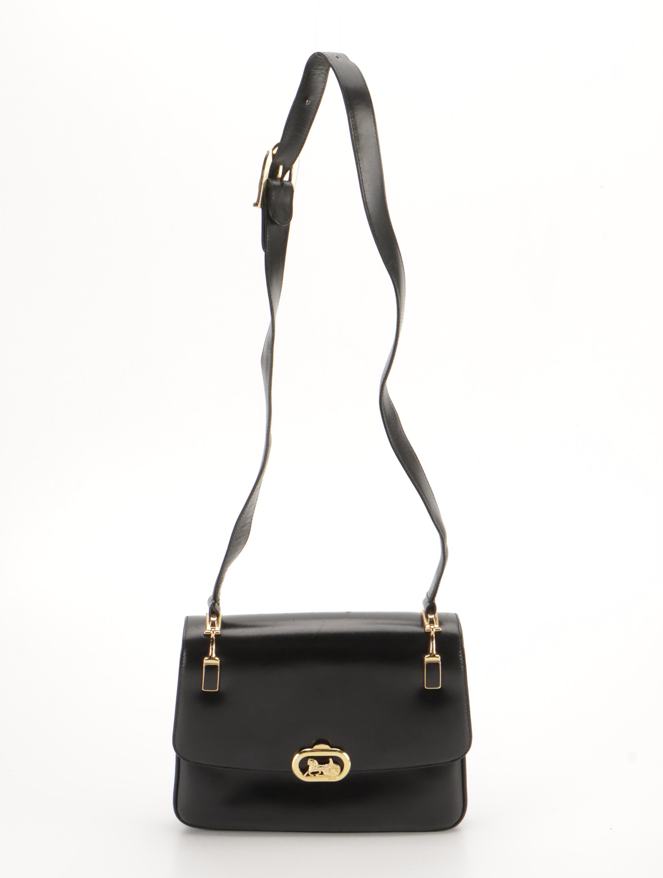 Céline Horse Carriage Closure Shoulder Bag in Black Leather