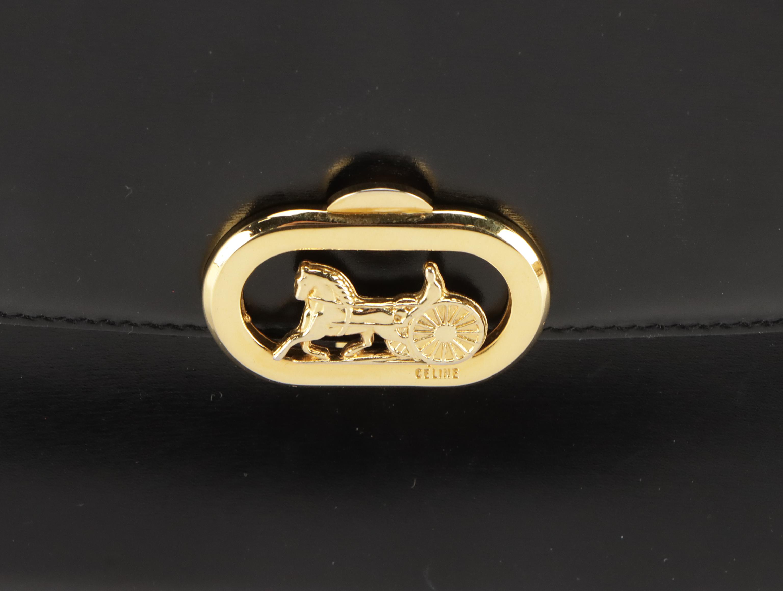 Céline Horse Carriage Closure Shoulder Bag in Black Leather