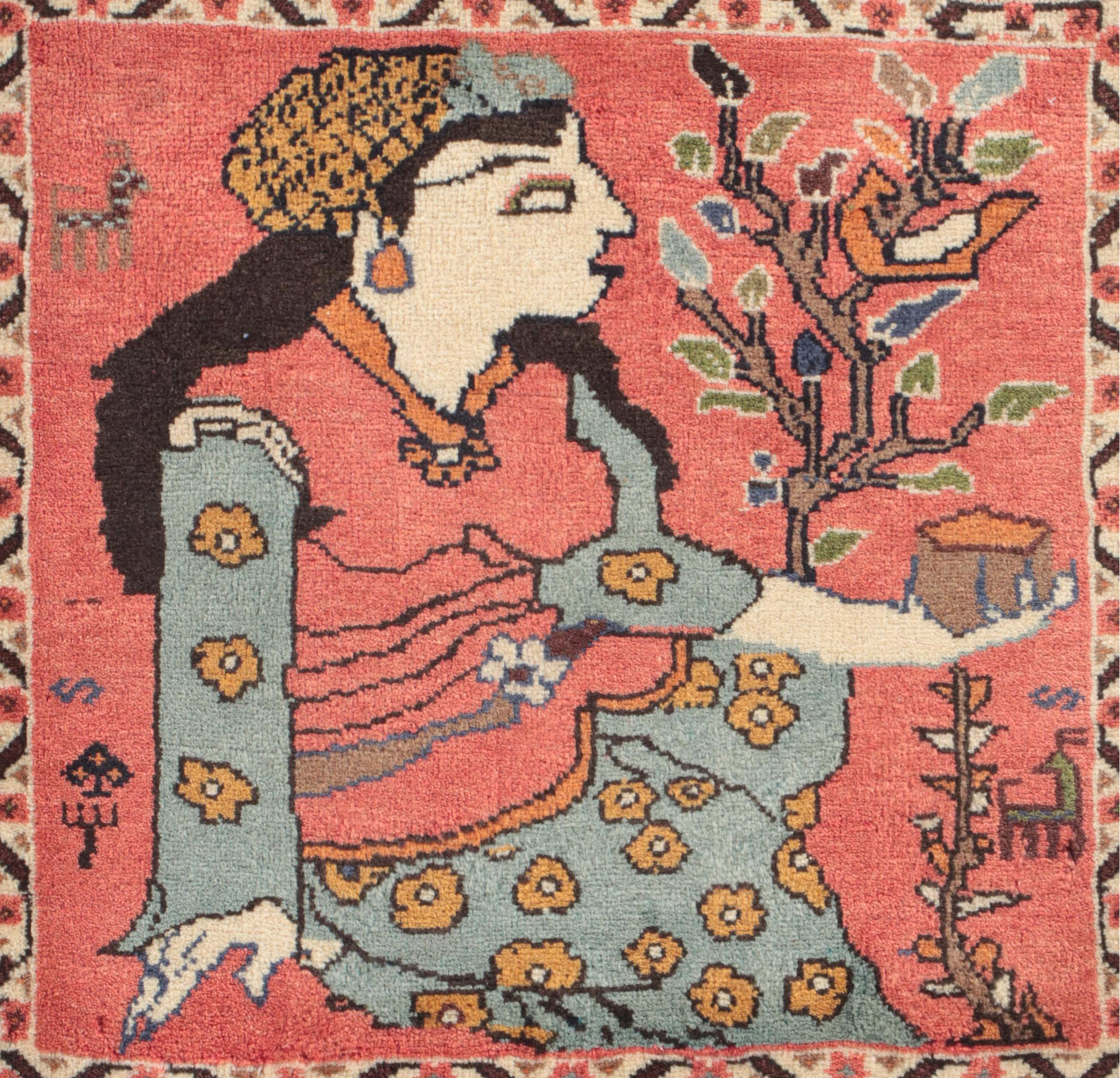 2'2 x 2'2 Hand-Knotted Northwest Persian Pictorial Accent Rug