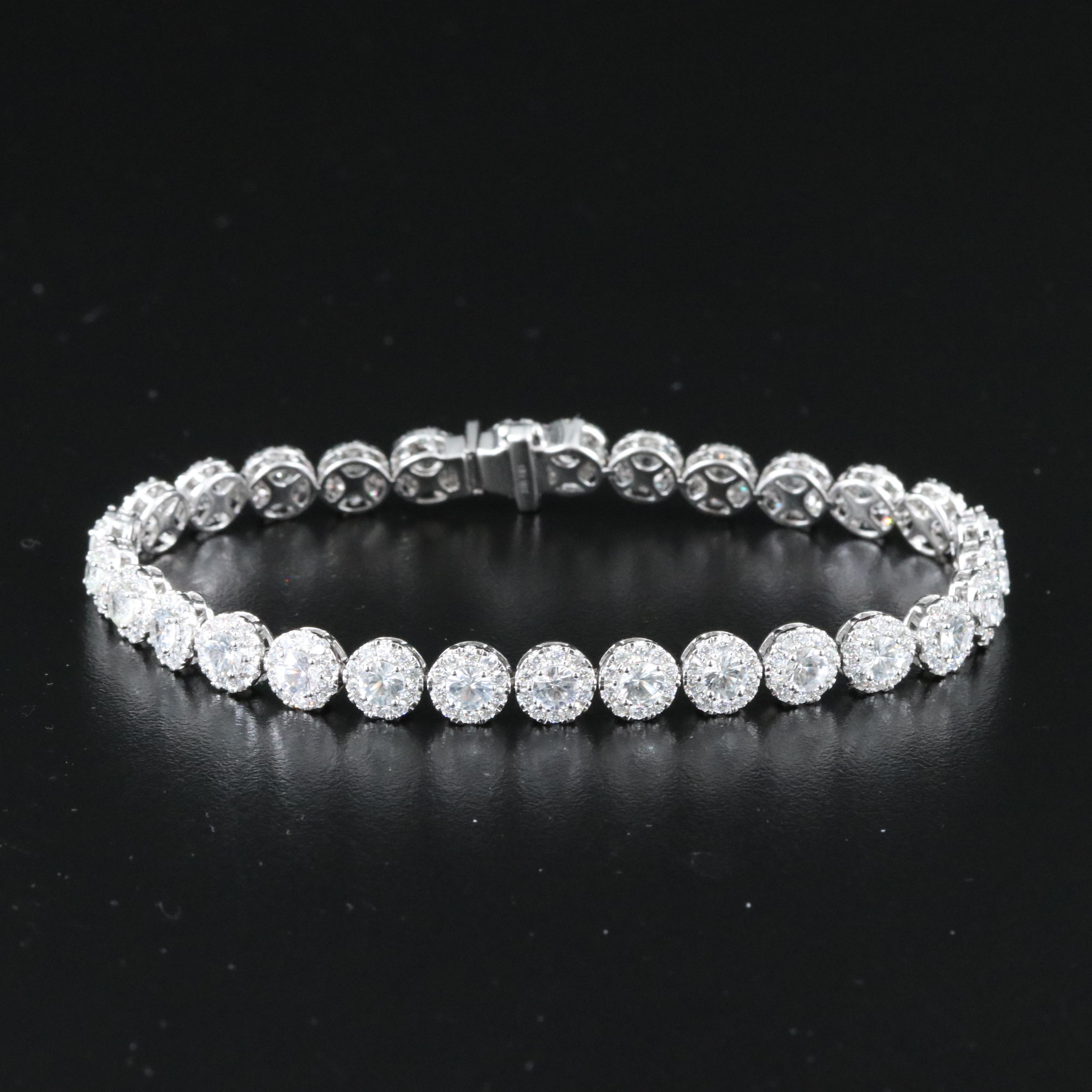 18K White Sapphire and Diamond Halo Bracelet