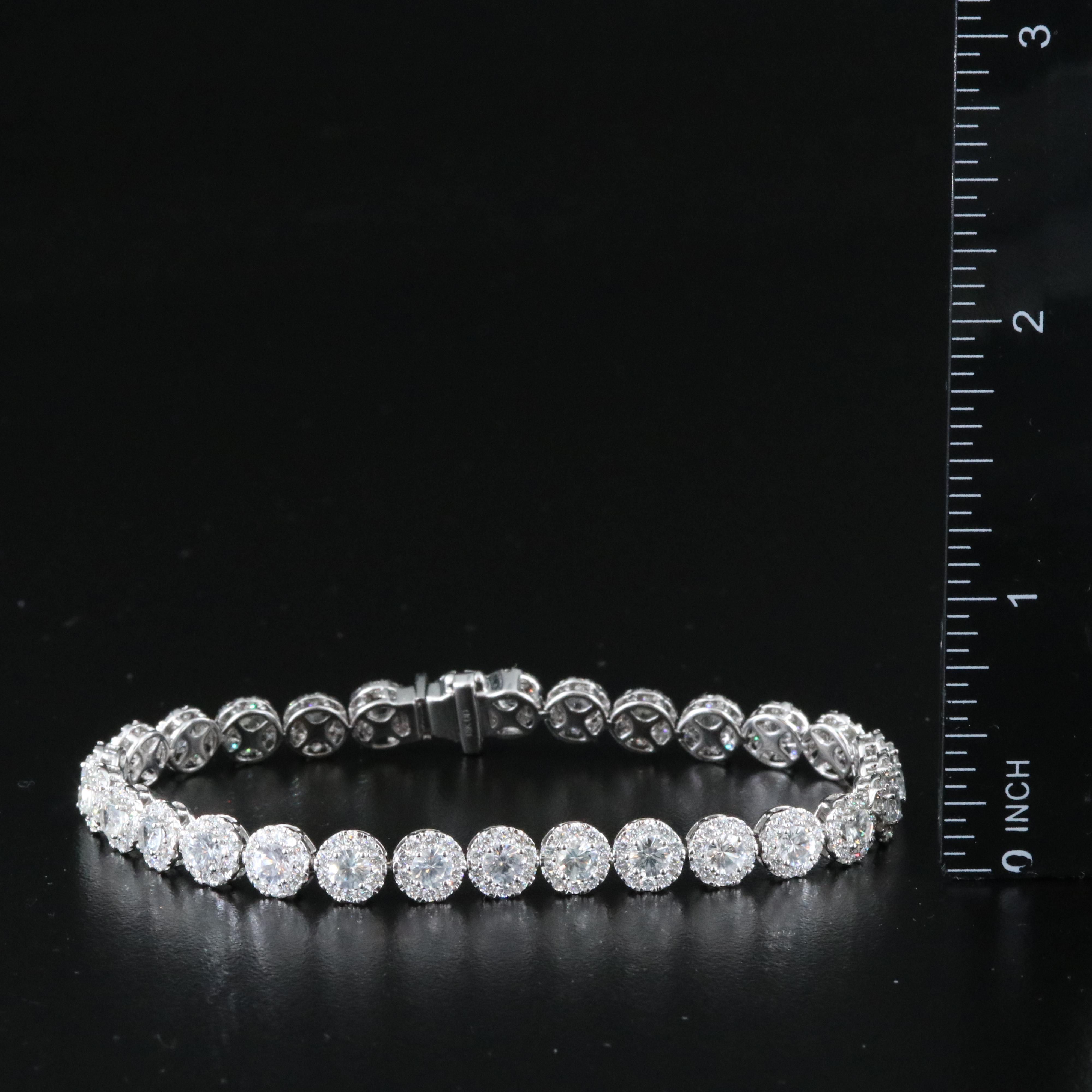 18K White Sapphire and Diamond Halo Bracelet