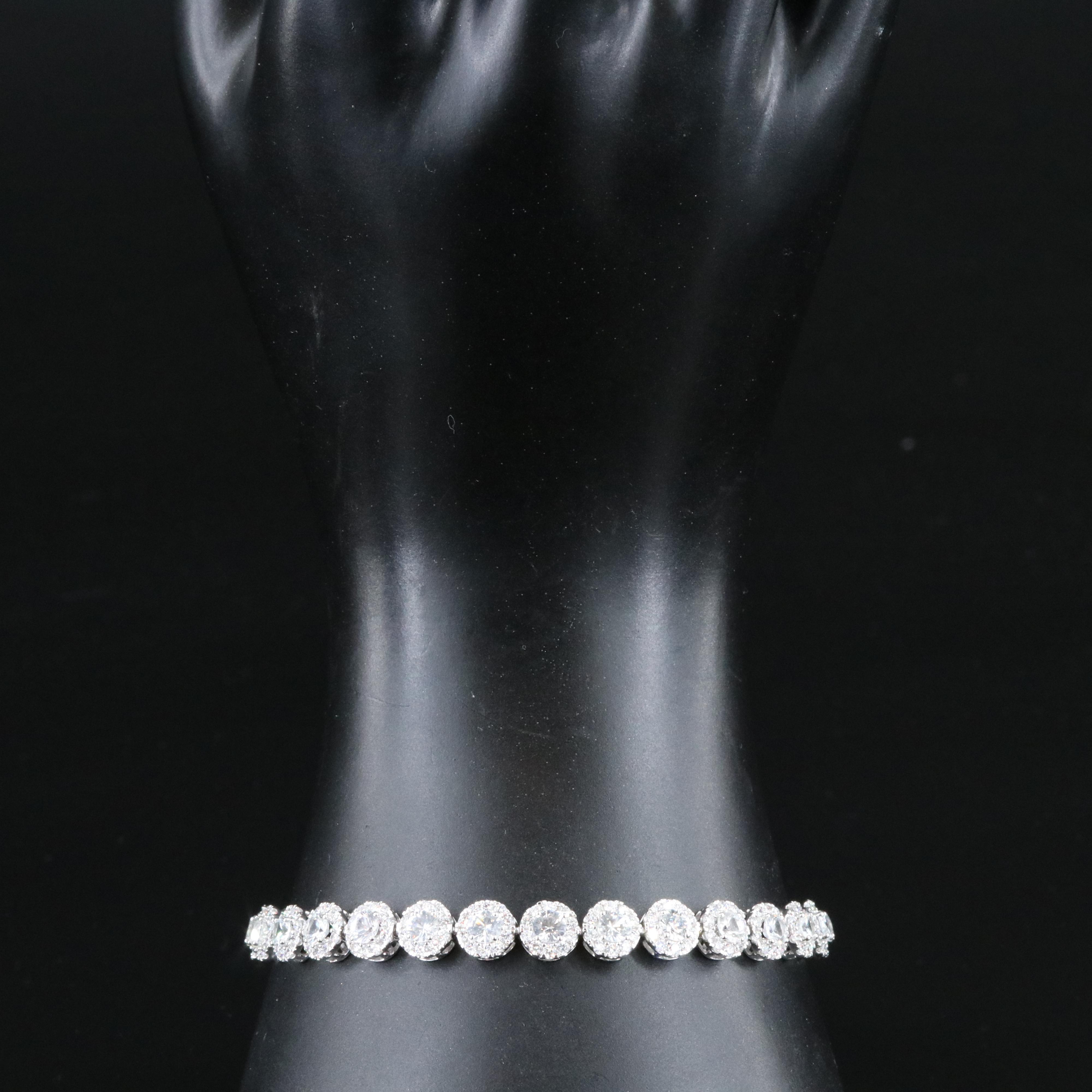 18K White Sapphire and Diamond Halo Bracelet