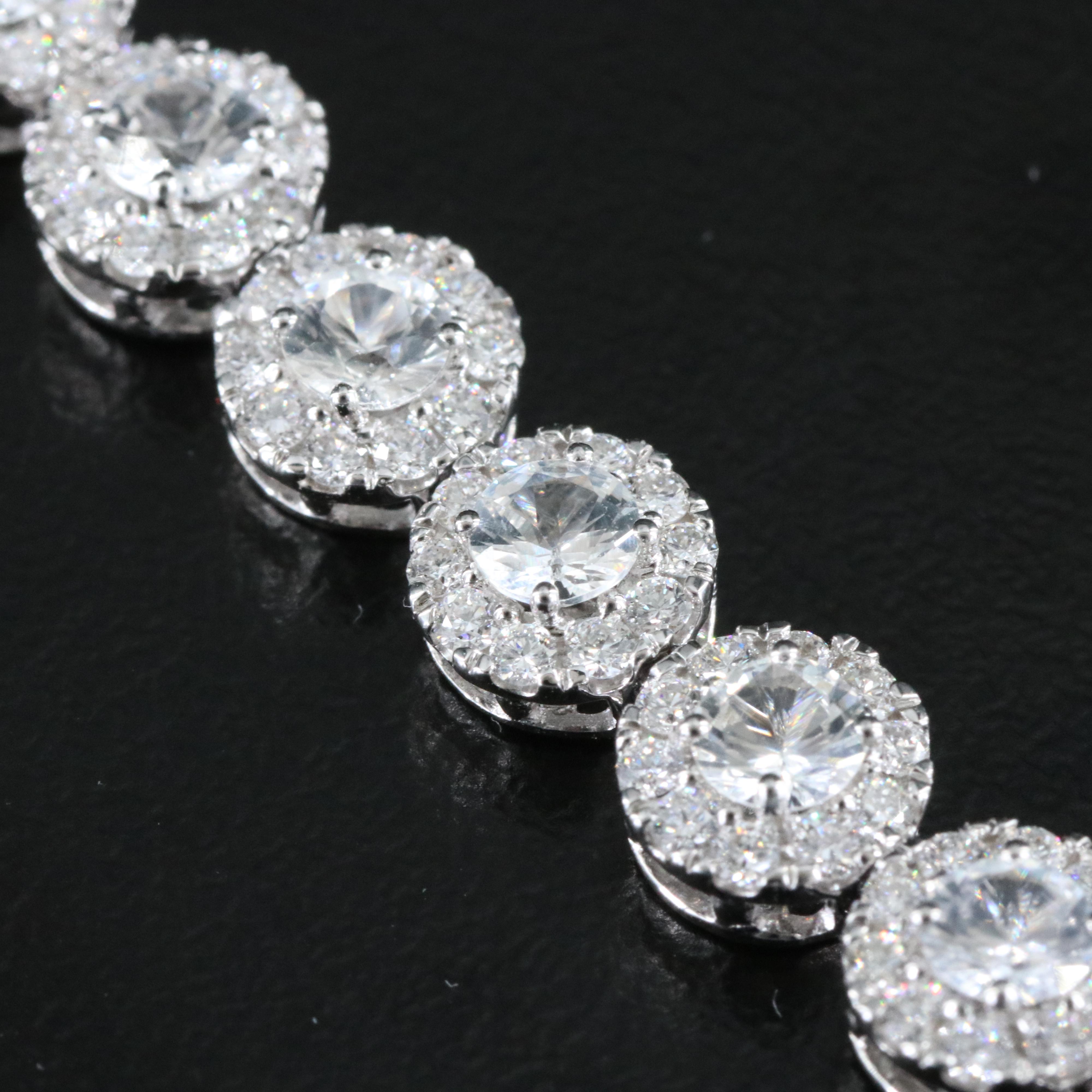 18K White Sapphire and Diamond Halo Bracelet