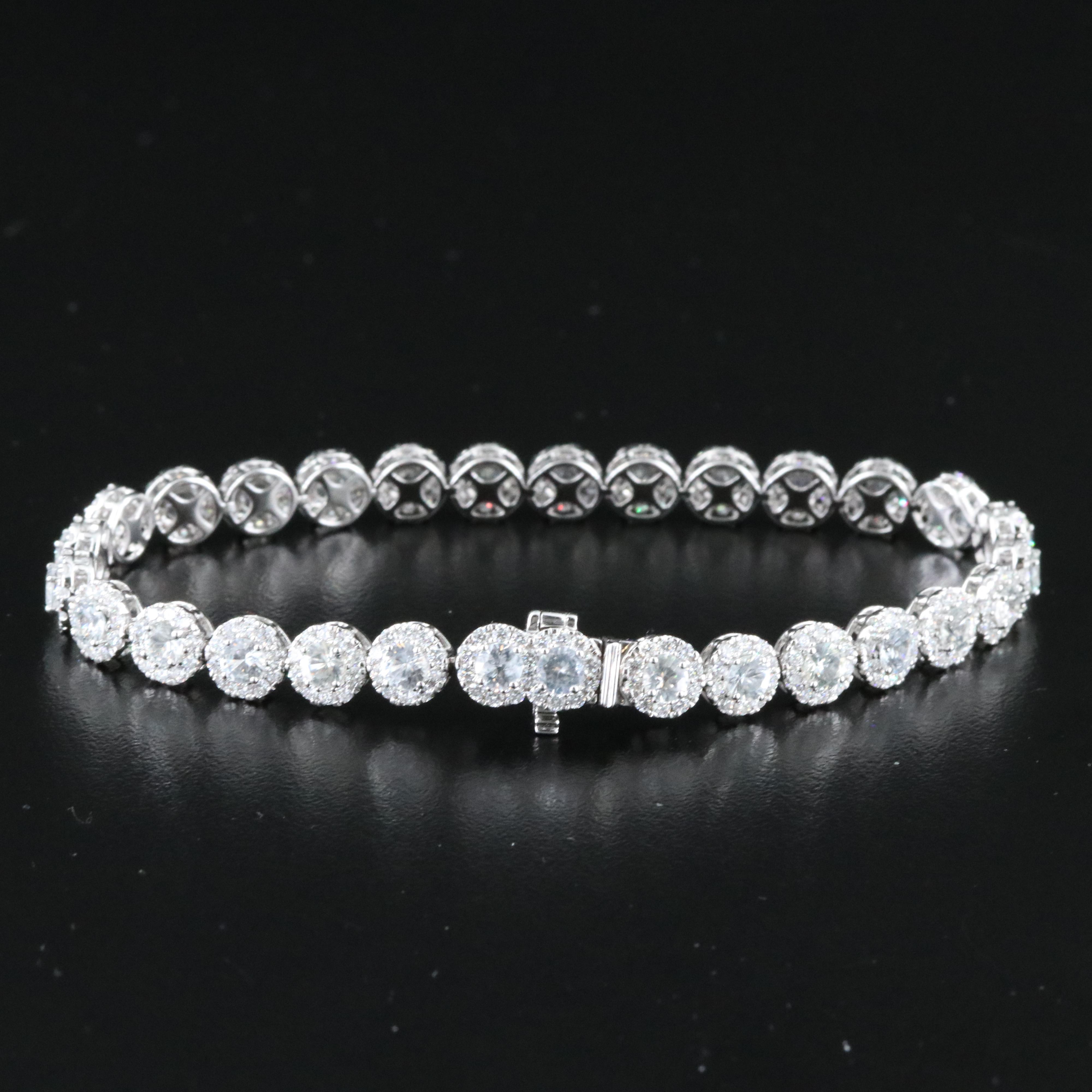 18K White Sapphire and Diamond Halo Bracelet
