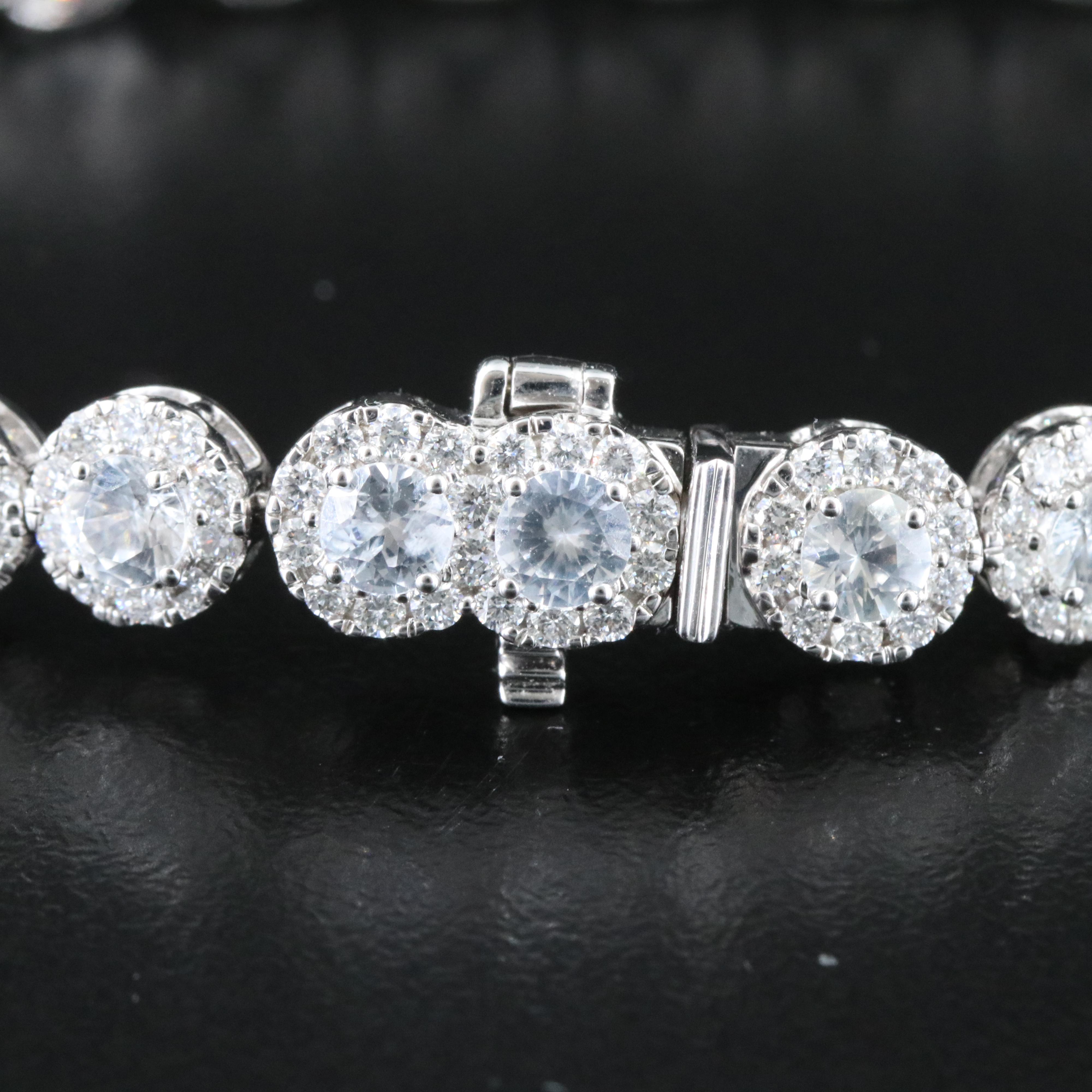 18K White Sapphire and Diamond Halo Bracelet