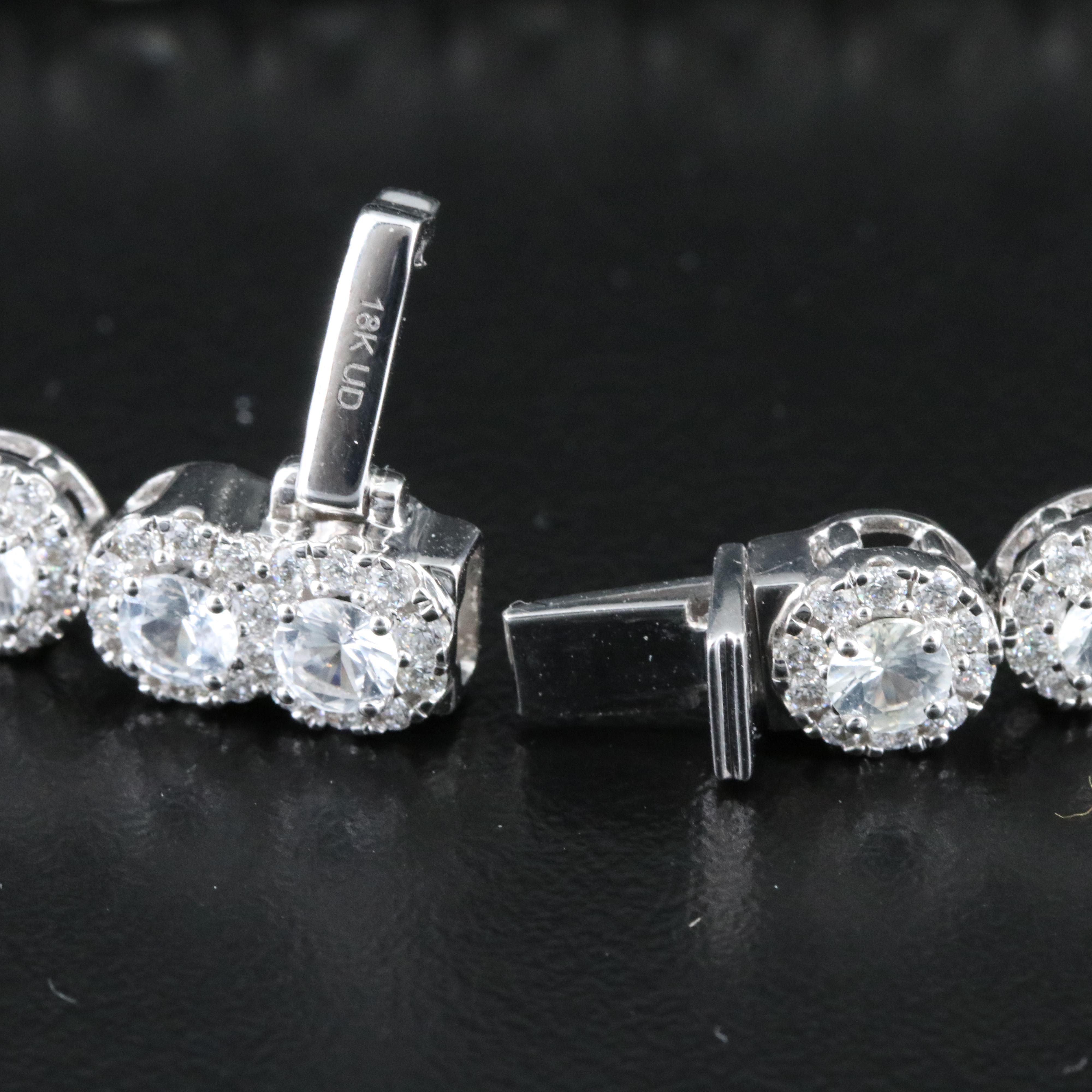 18K White Sapphire and Diamond Halo Bracelet