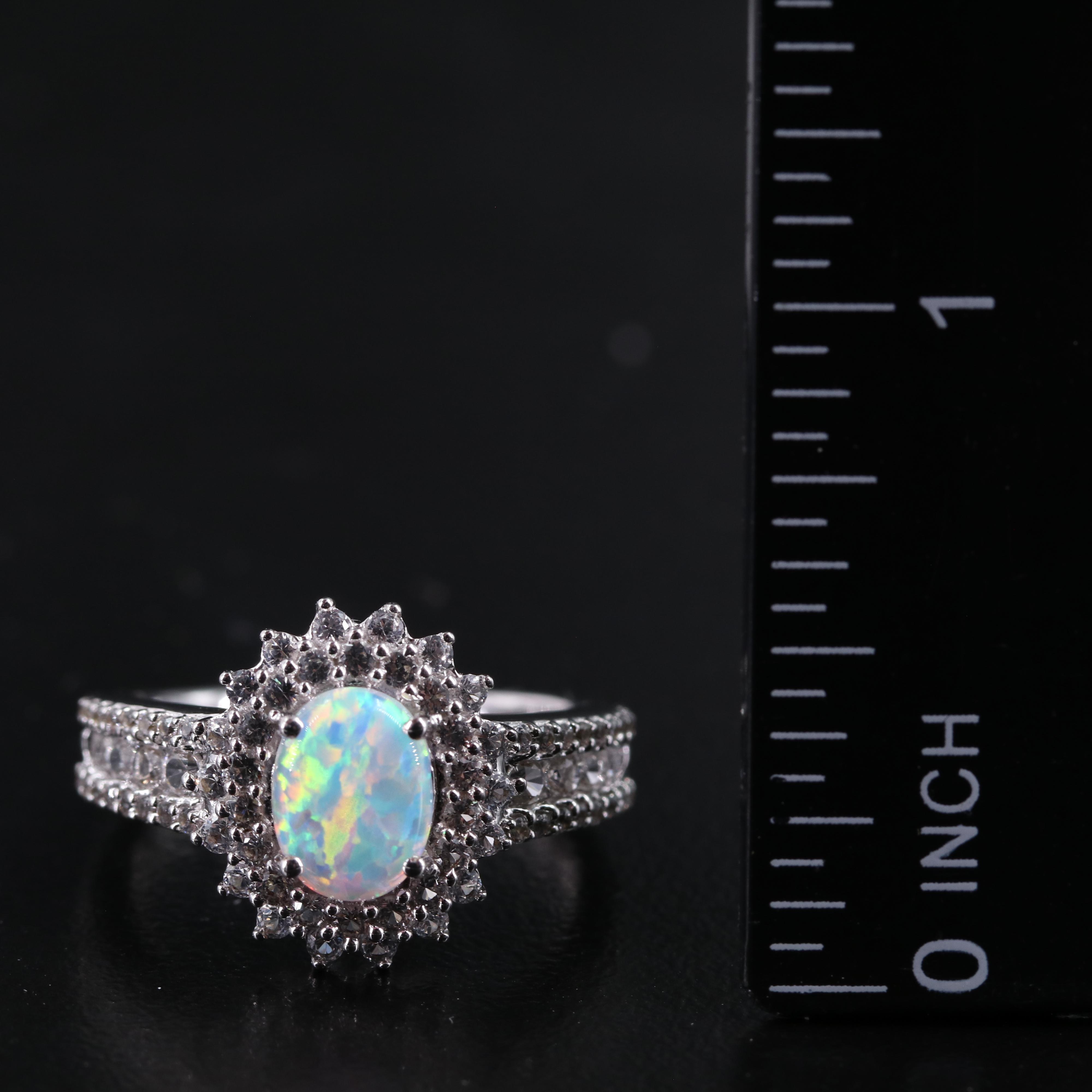 Sterling Opal and White Sapphire Ring with Pendant Necklace