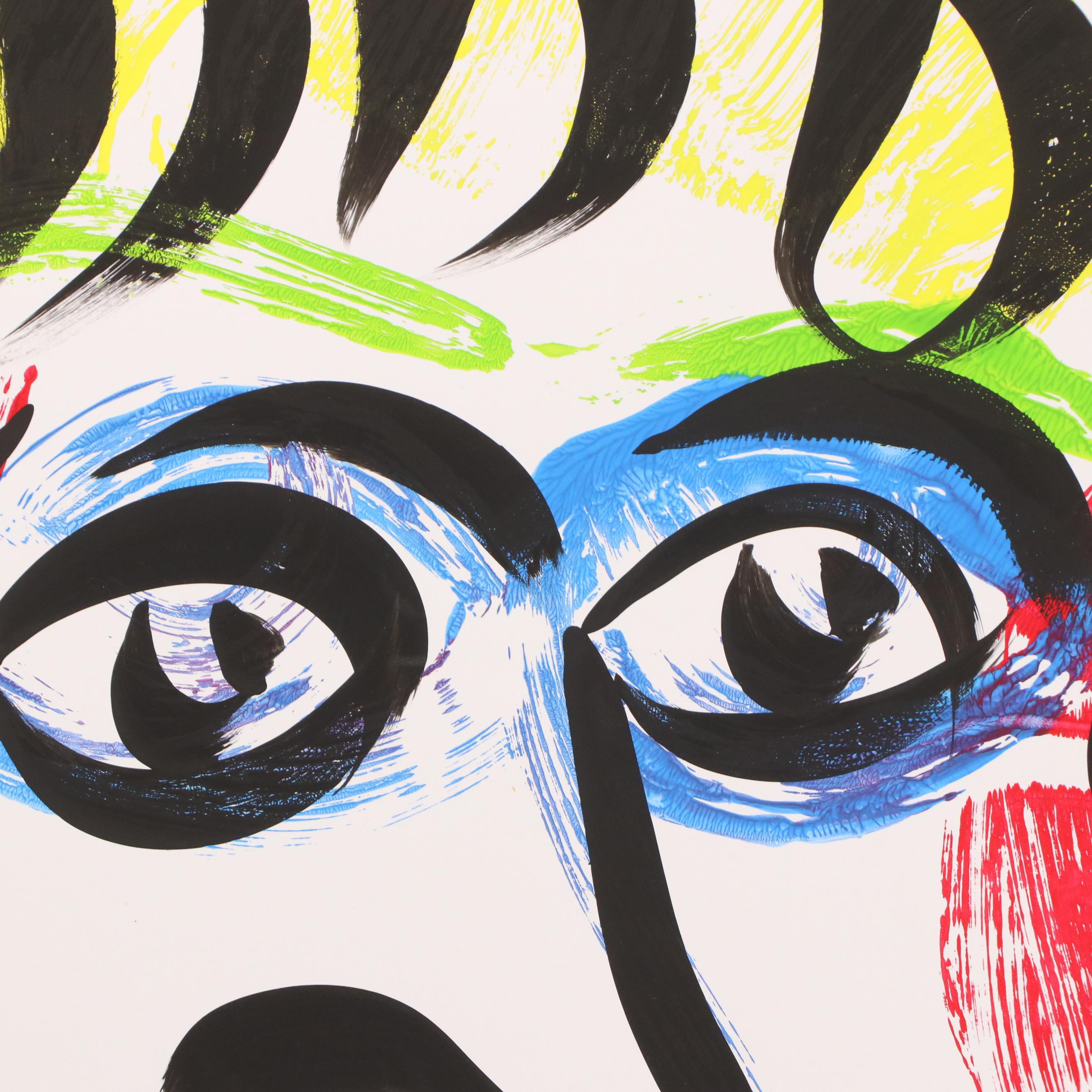 Peter Keil Abstract Acrylic Portrait Painting, Late 20th Century