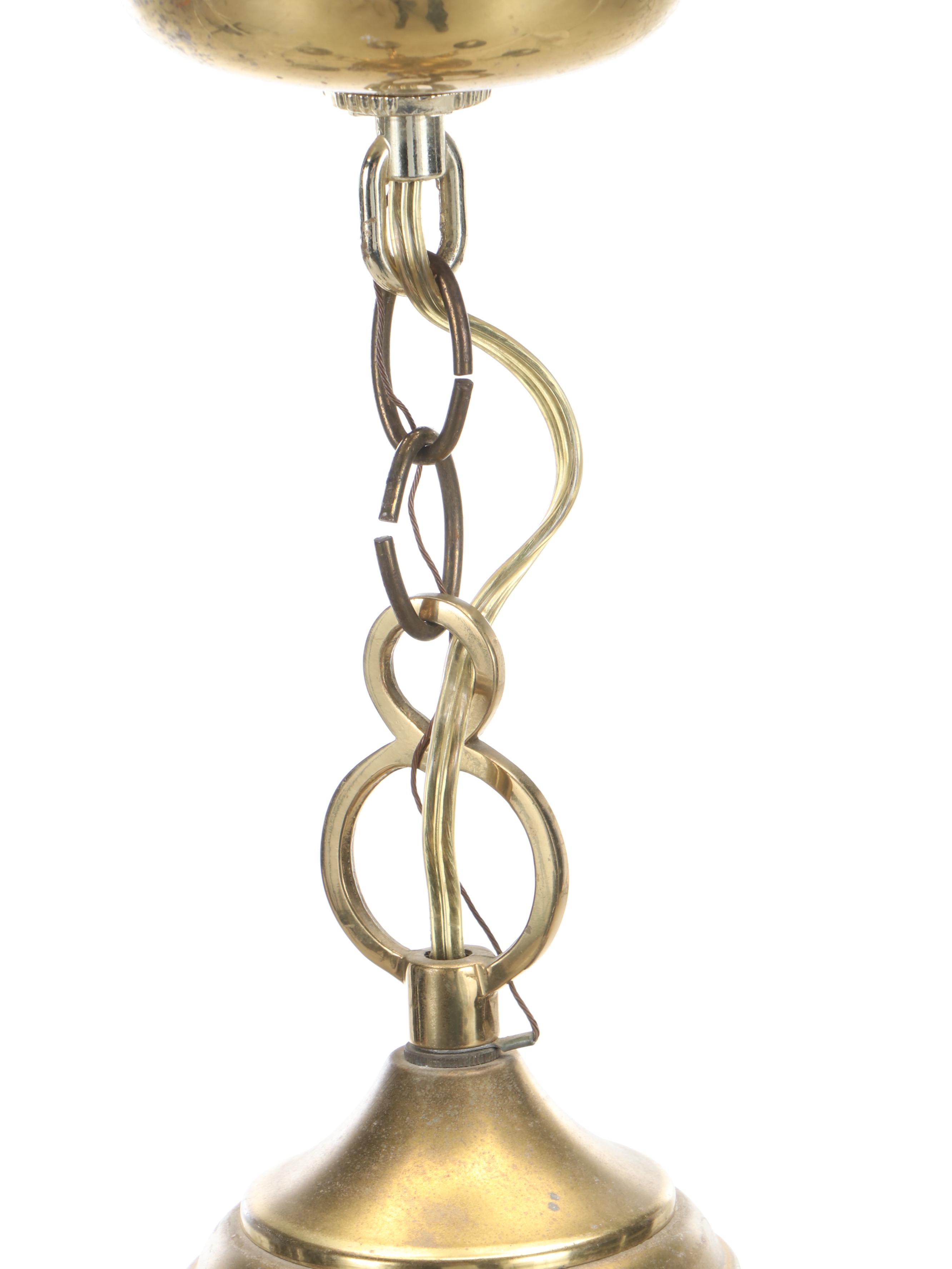 Spanish Satin Gilt with Black Porcelain Six Arm Chandelier, Vintage