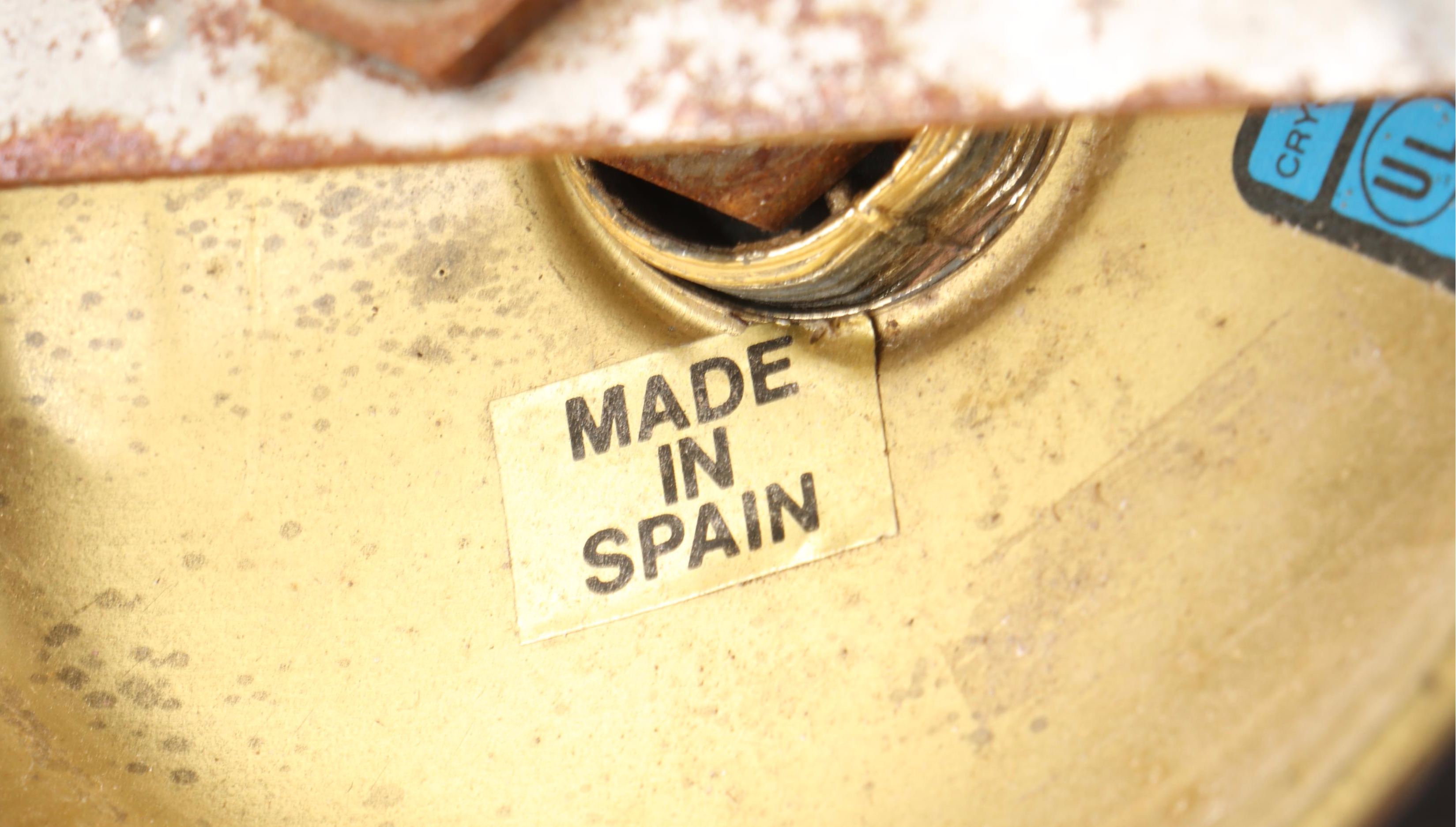 Spanish Satin Gilt with Black Porcelain Six Arm Chandelier, Vintage