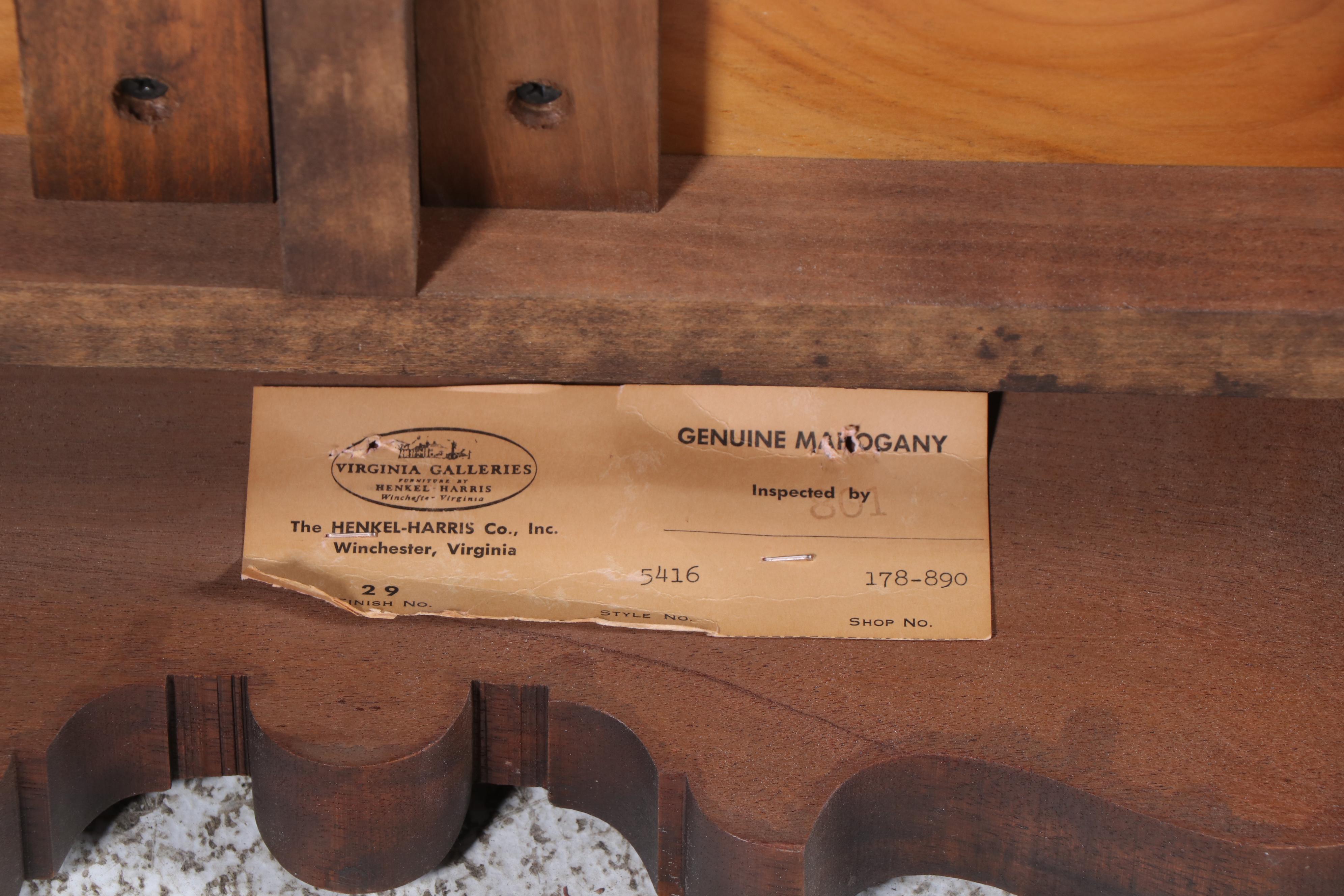 Henkel-Harris "Virginia Galleries" Queen Anne Style Mahogany Tea Table, 1978