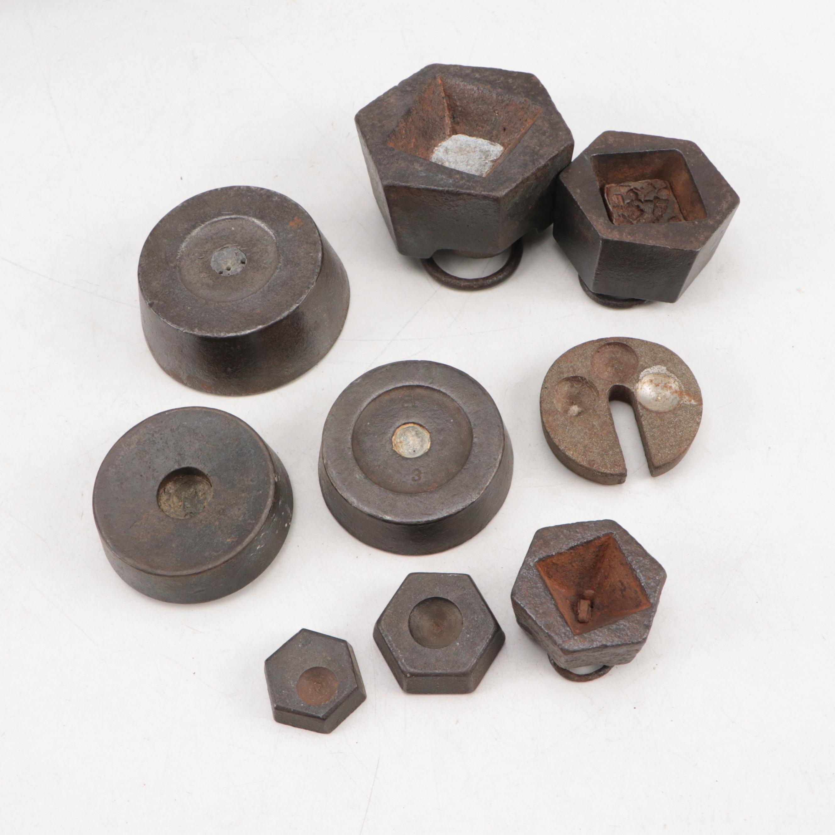 Cast Iron and Brass Weights, 1–16 lb., with Balance Scale Components
