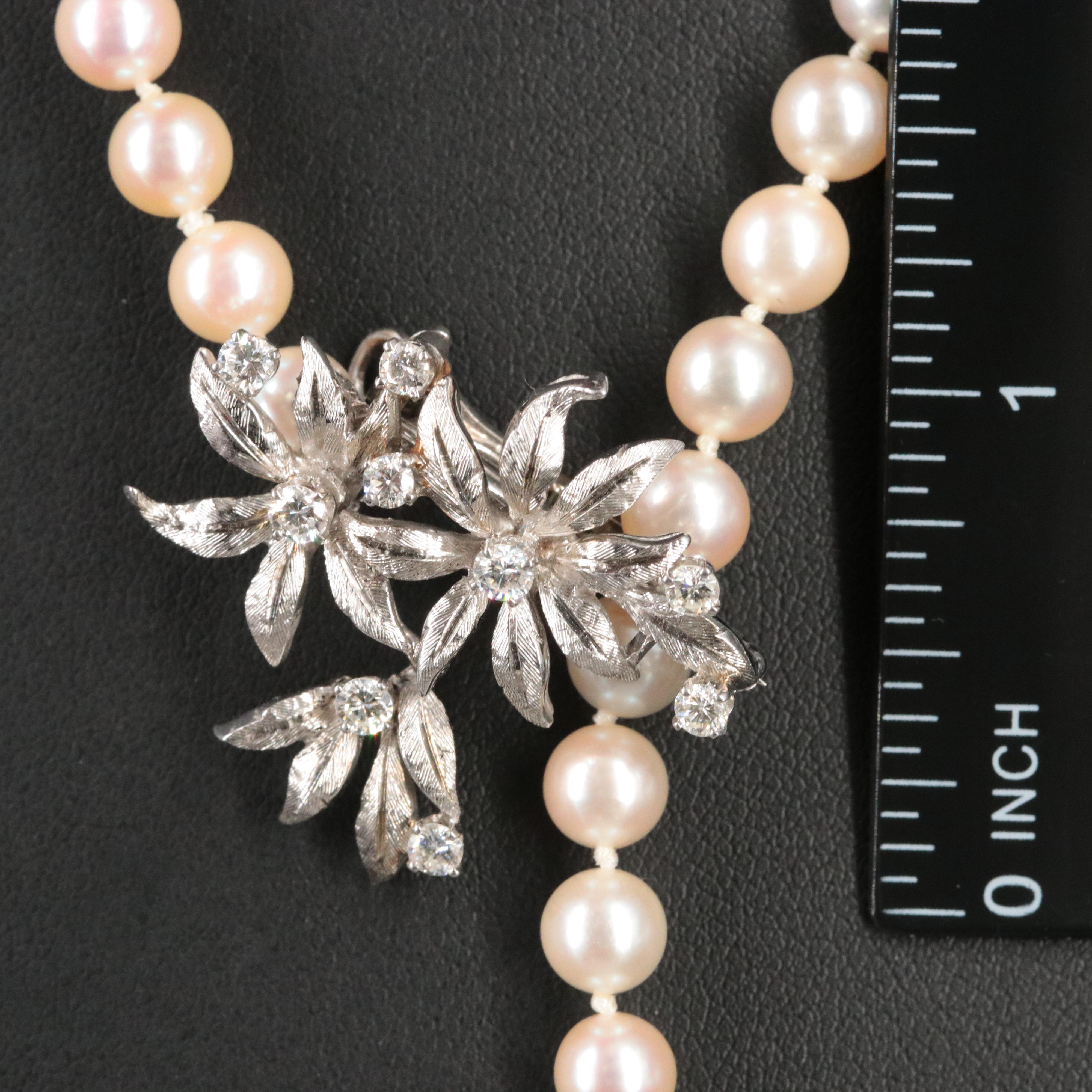 Pearl Lariat with 14K Diamond Floral Clasp