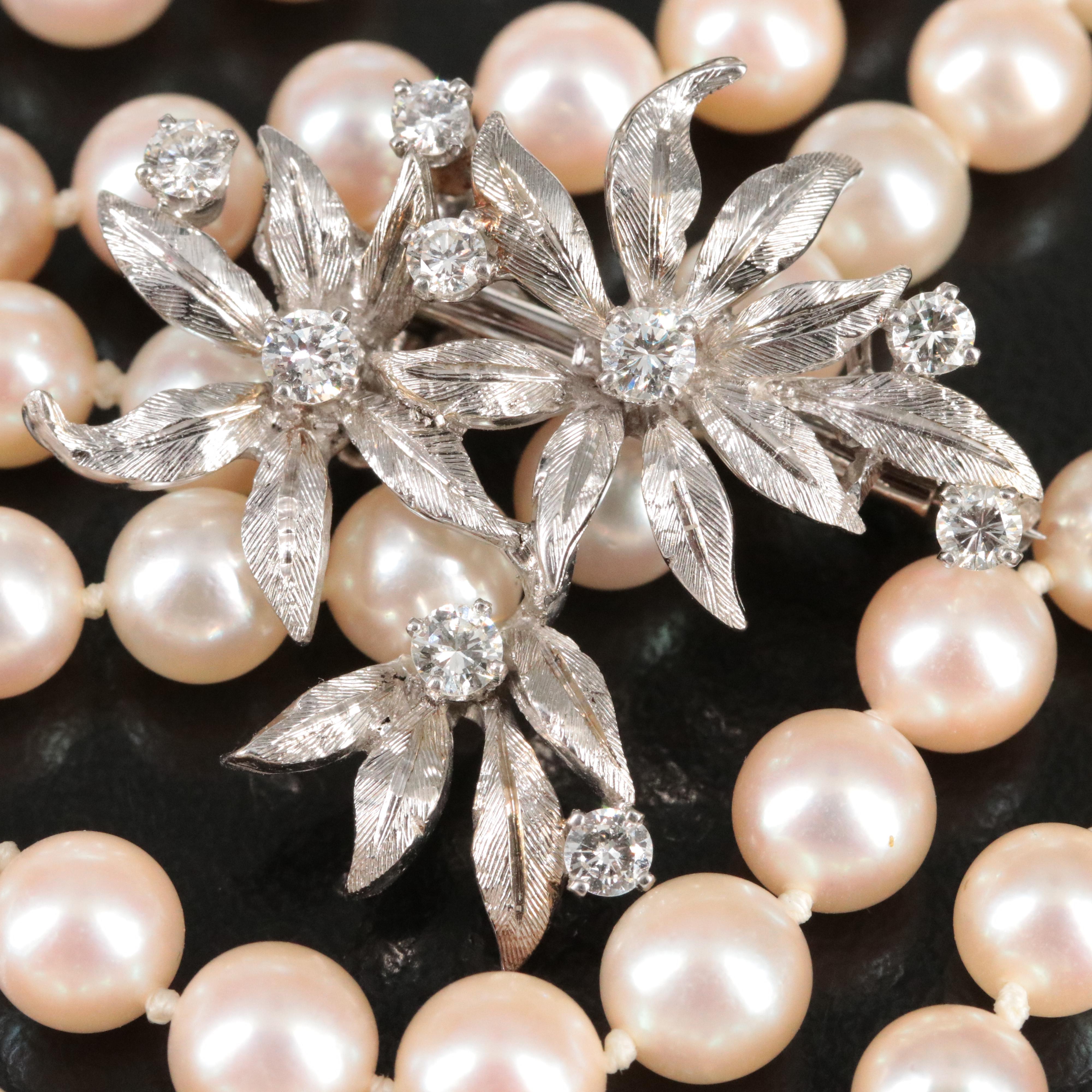 Pearl Lariat with 14K Diamond Floral Clasp