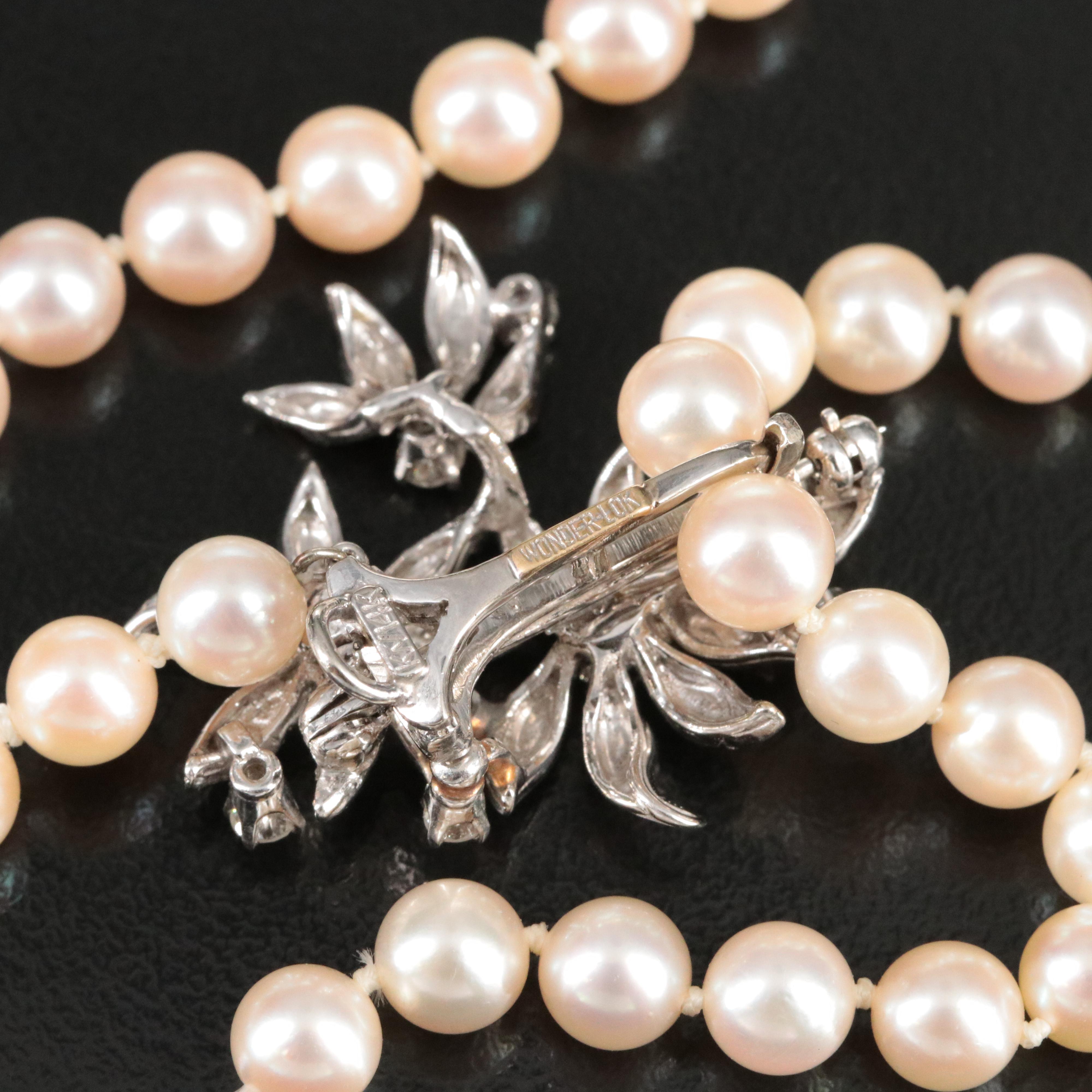 Pearl Lariat with 14K Diamond Floral Clasp