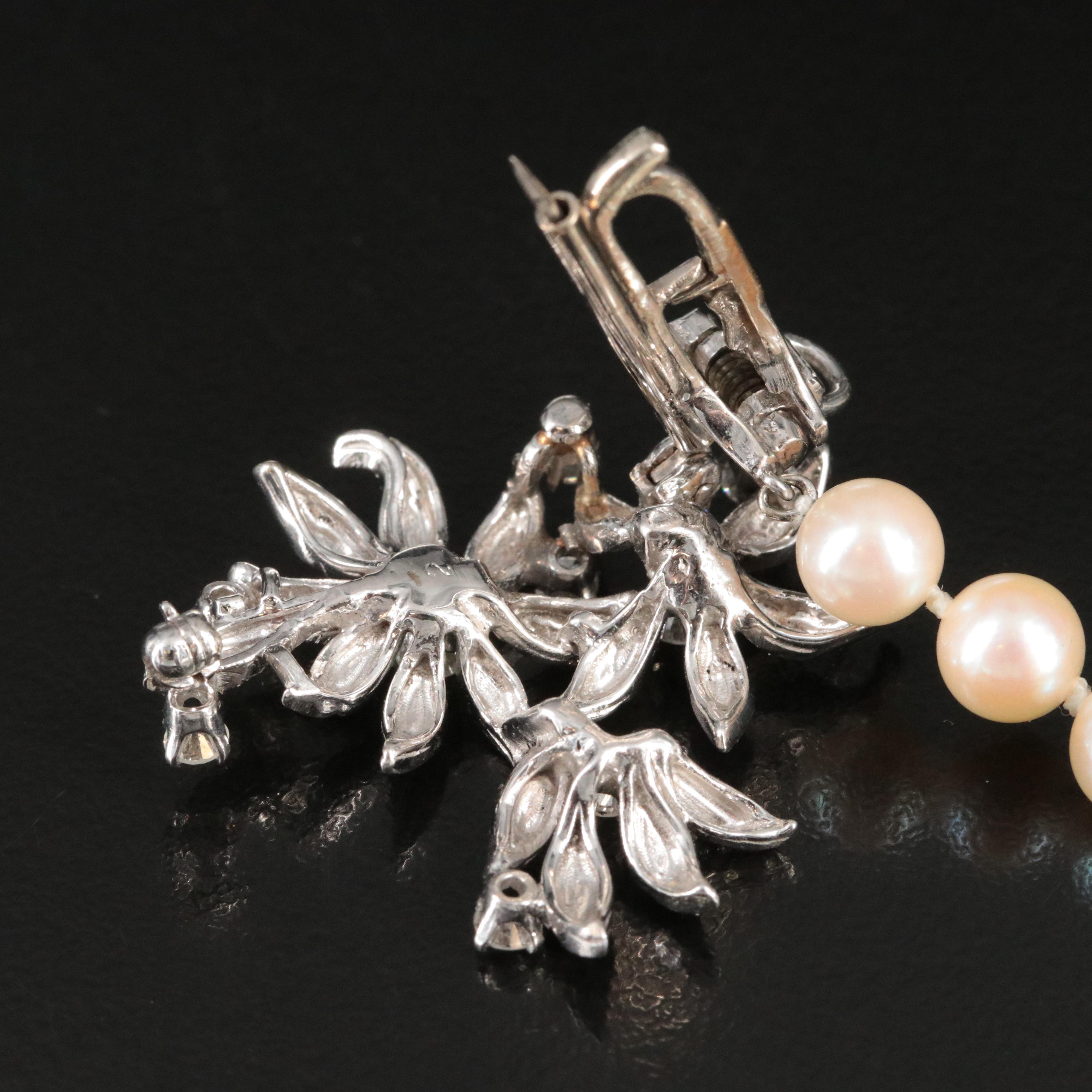 Pearl Lariat with 14K Diamond Floral Clasp