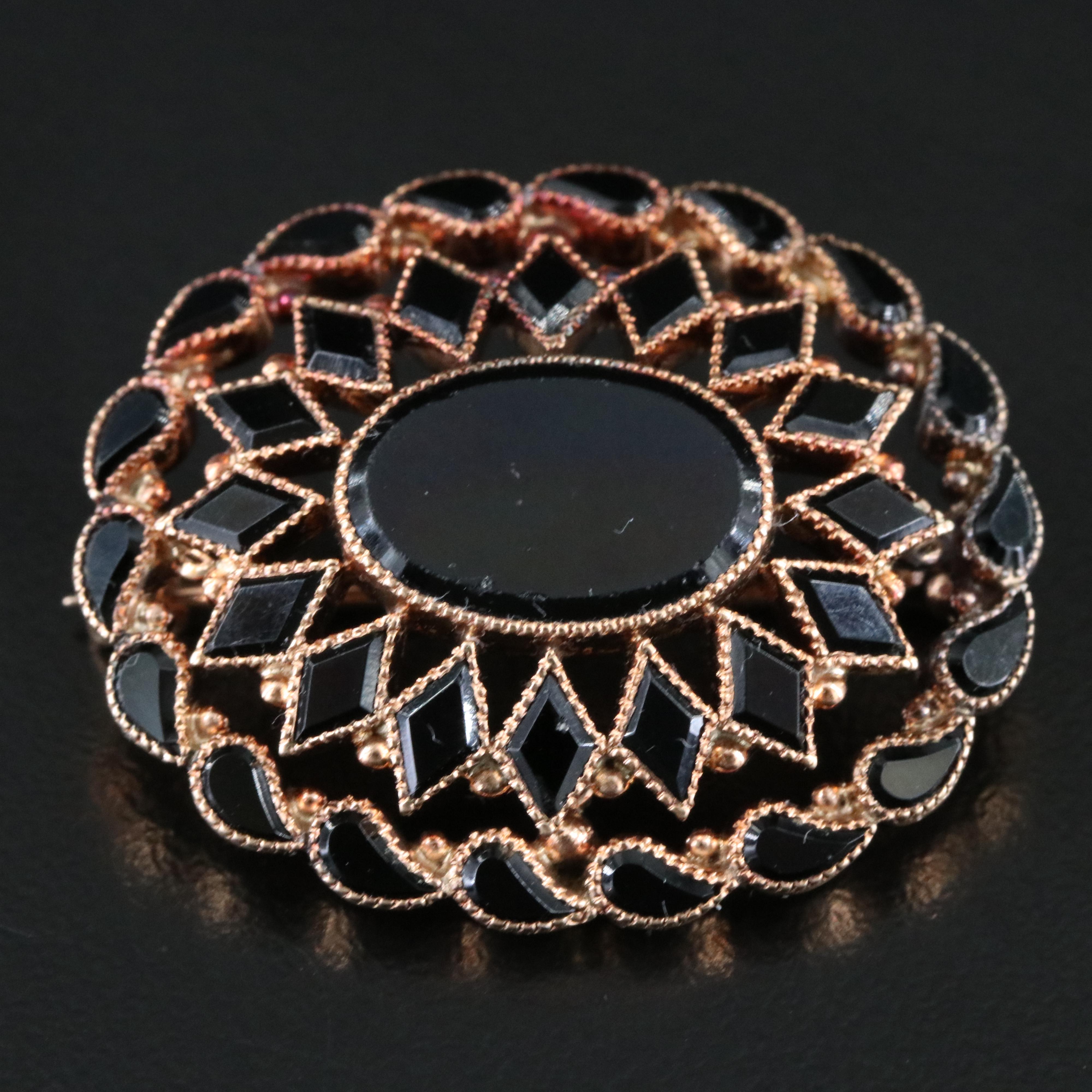 Victorian 10K Rose Gold Glass Mourning Brooch
