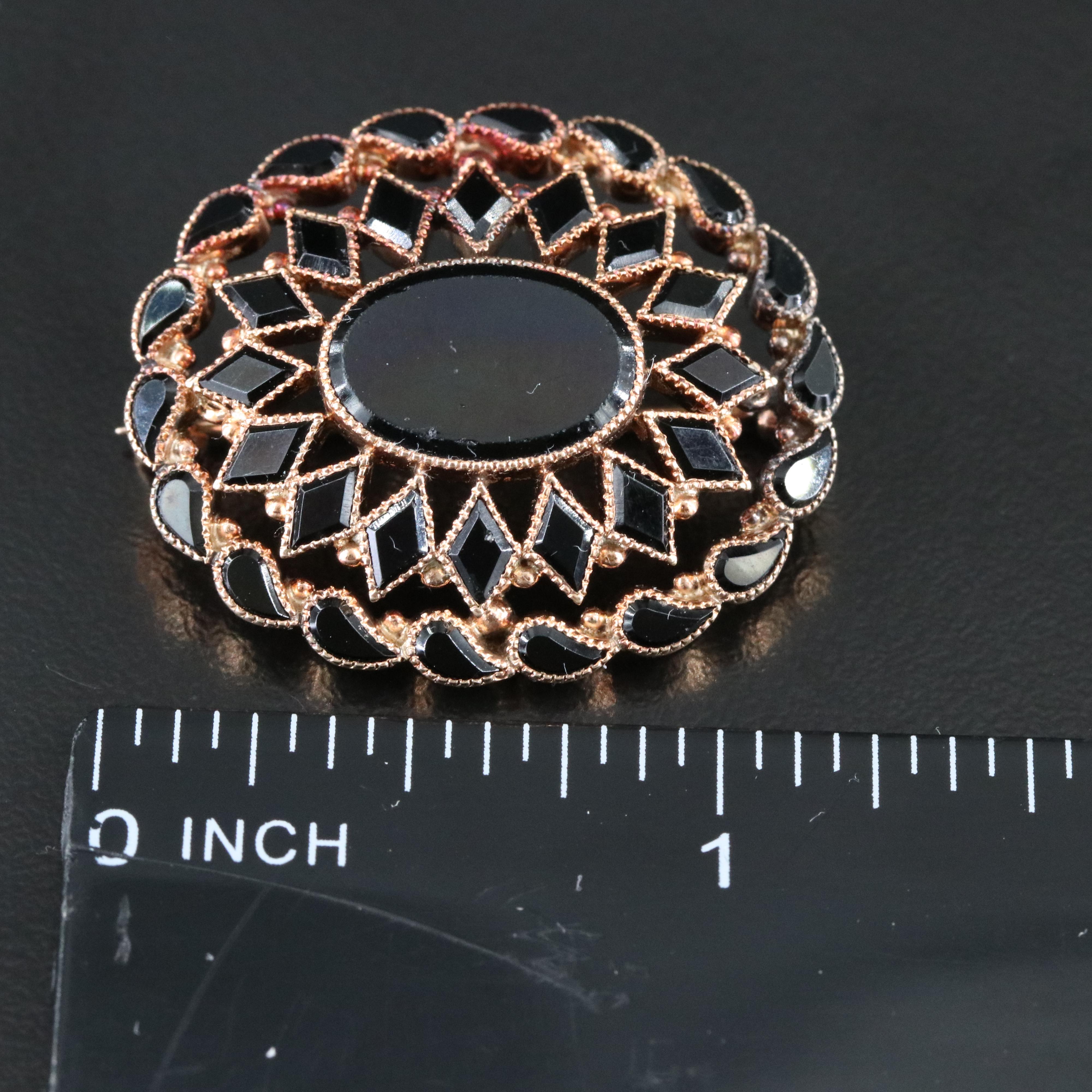 Victorian 10K Rose Gold Glass Mourning Brooch