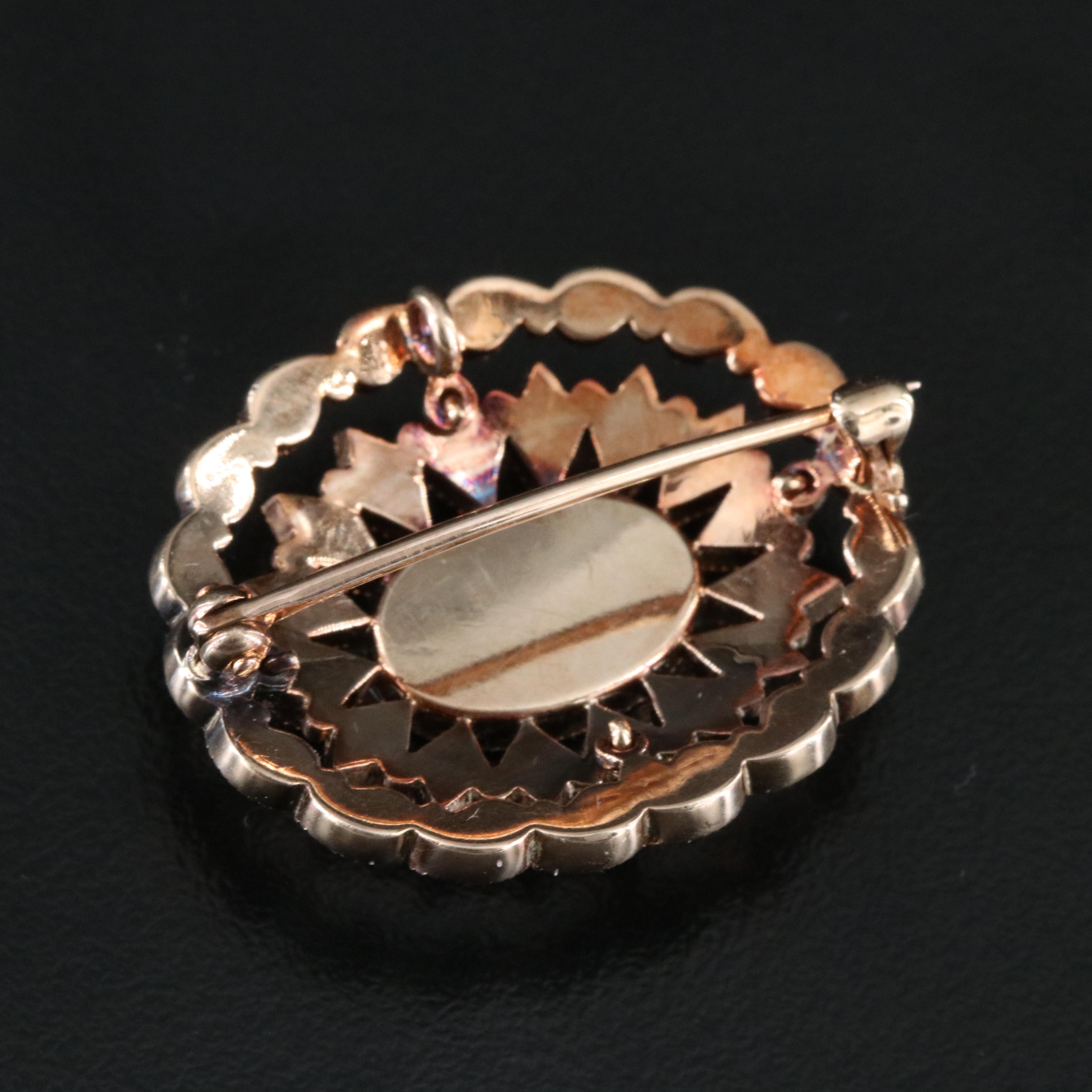 Victorian 10K Rose Gold Glass Mourning Brooch