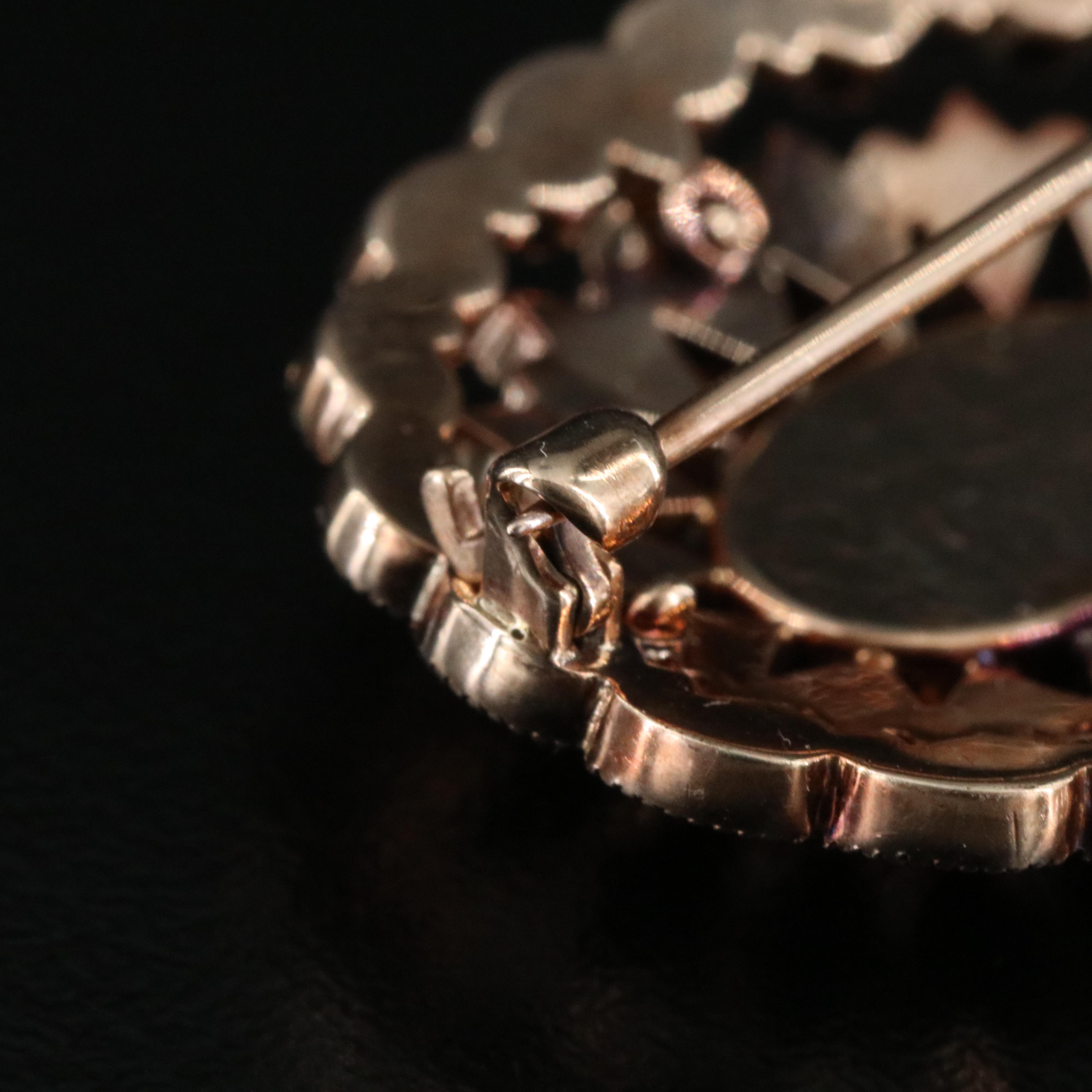 Victorian 10K Rose Gold Glass Mourning Brooch